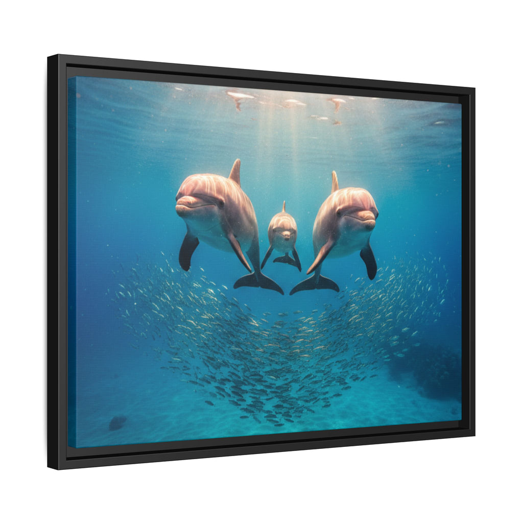 Framed Dolphin Canvas Print — Matte Ocean Wall Art