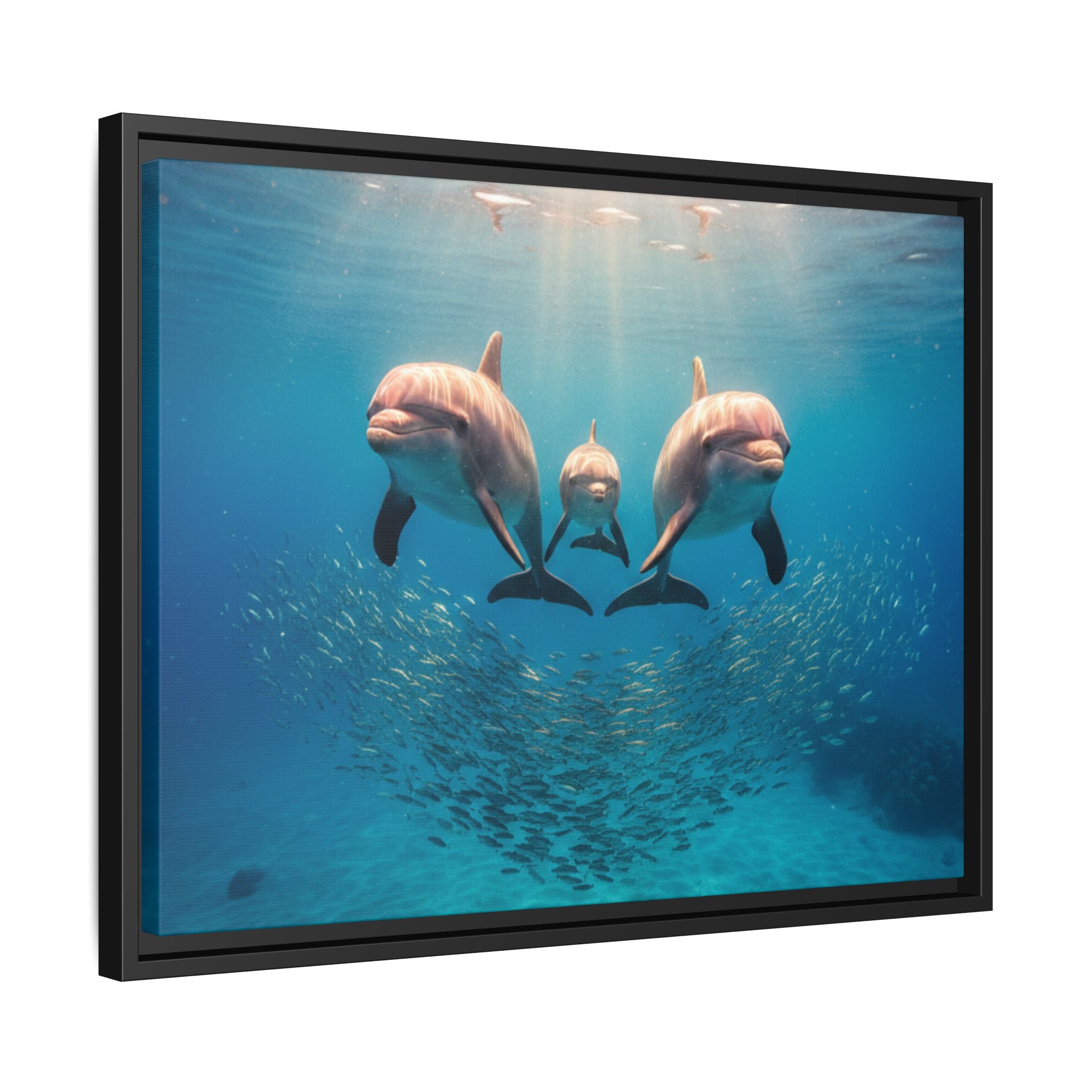 Framed Dolphin Canvas Print — Matte Ocean Wall Art