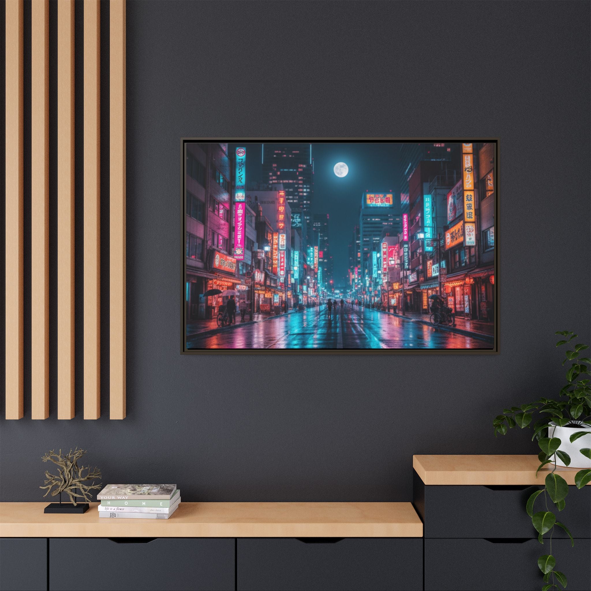 Japan Nightscape Canvas Framed Print