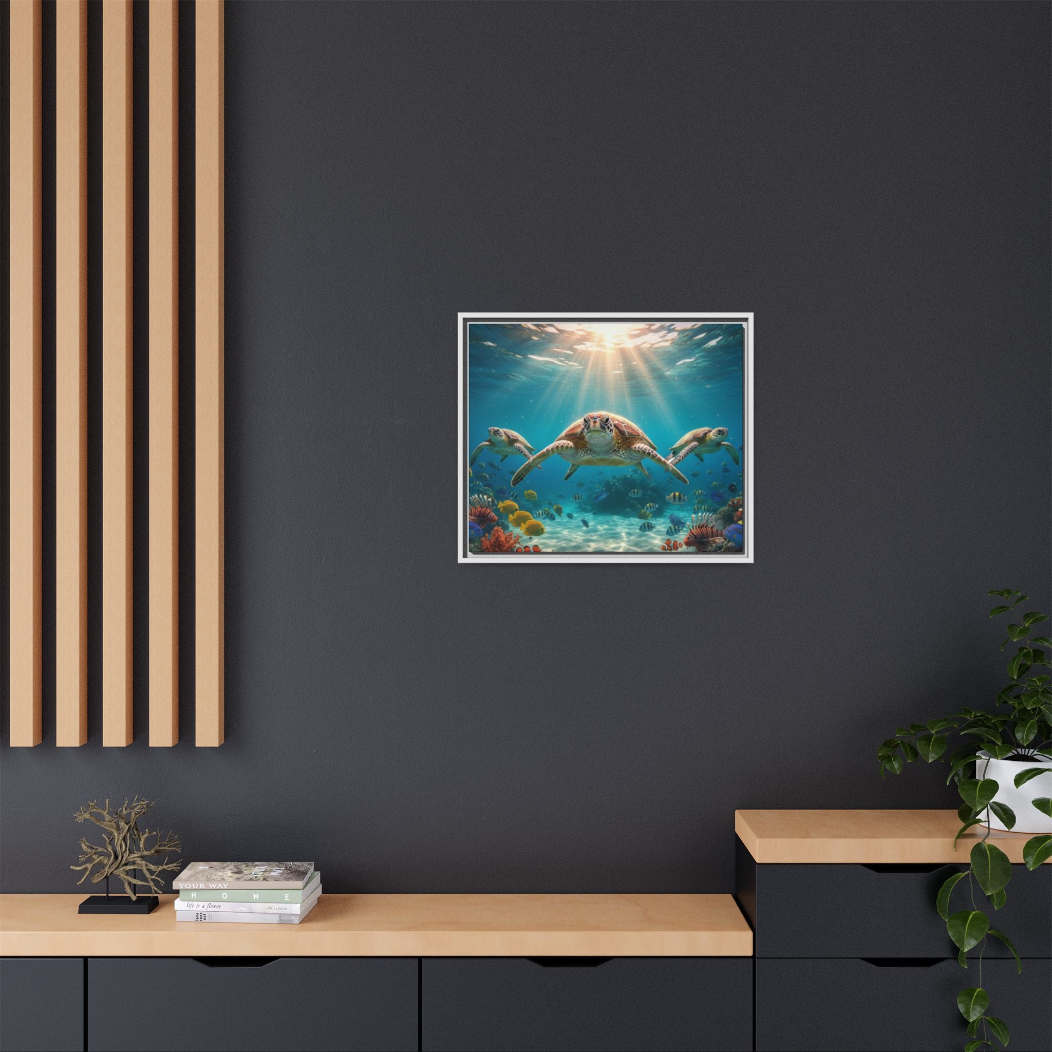 Sea Turtle Ocean Art — Framed Matte Canvas Wall Art
