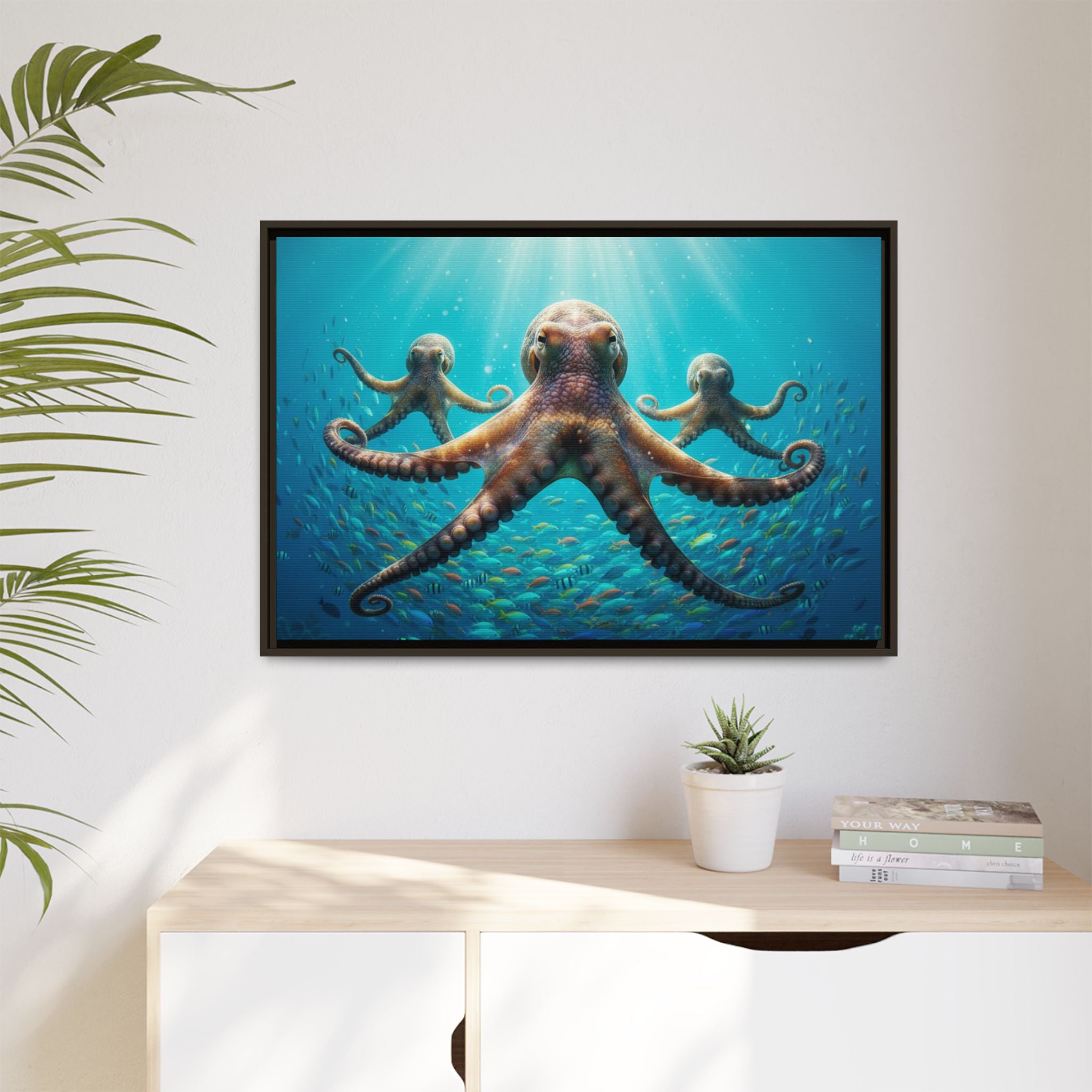 Framed Octopus Art Print — Vibrant Underwater Canvas Wall Decor
