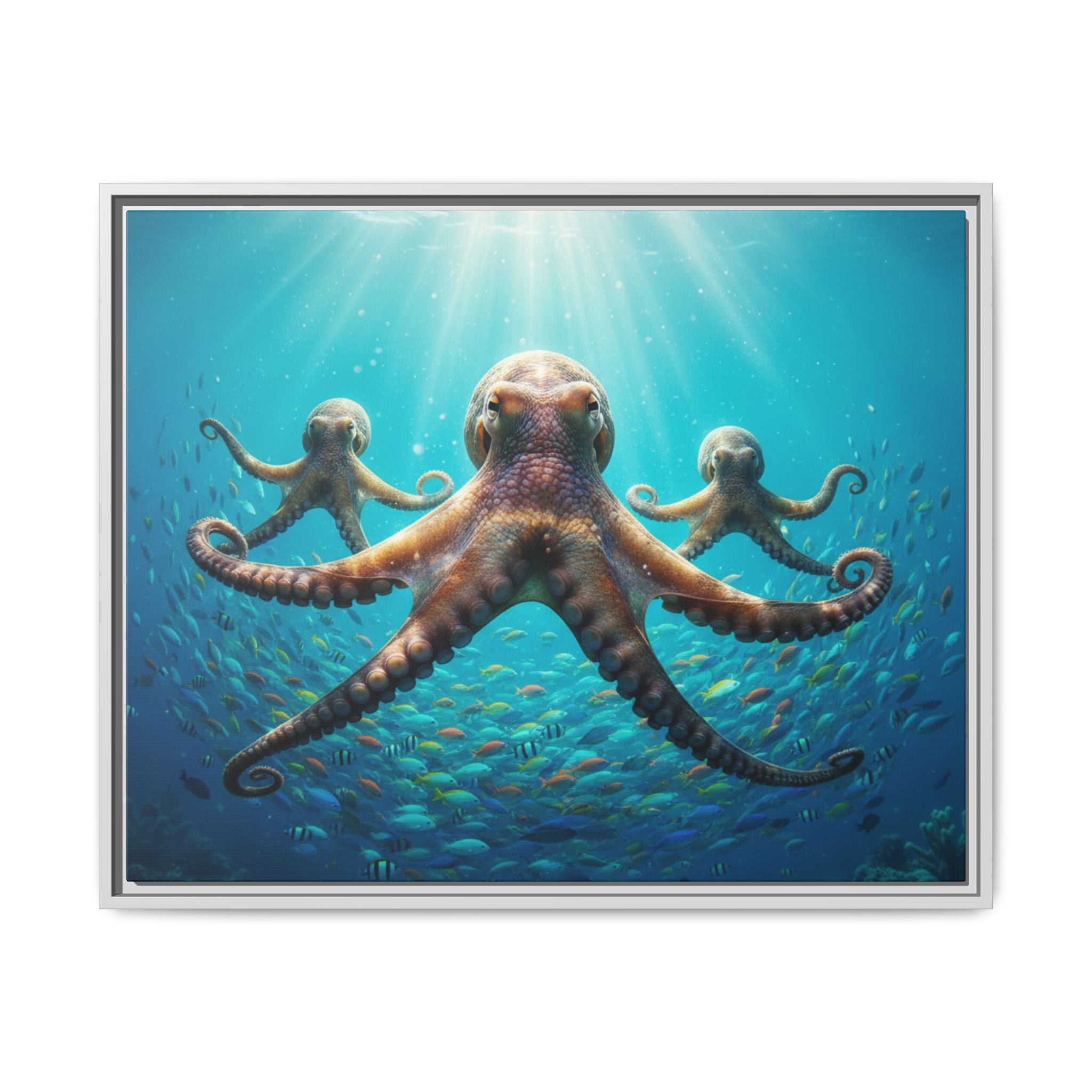 Framed Octopus Art Print — Vibrant Underwater Canvas Wall Decor