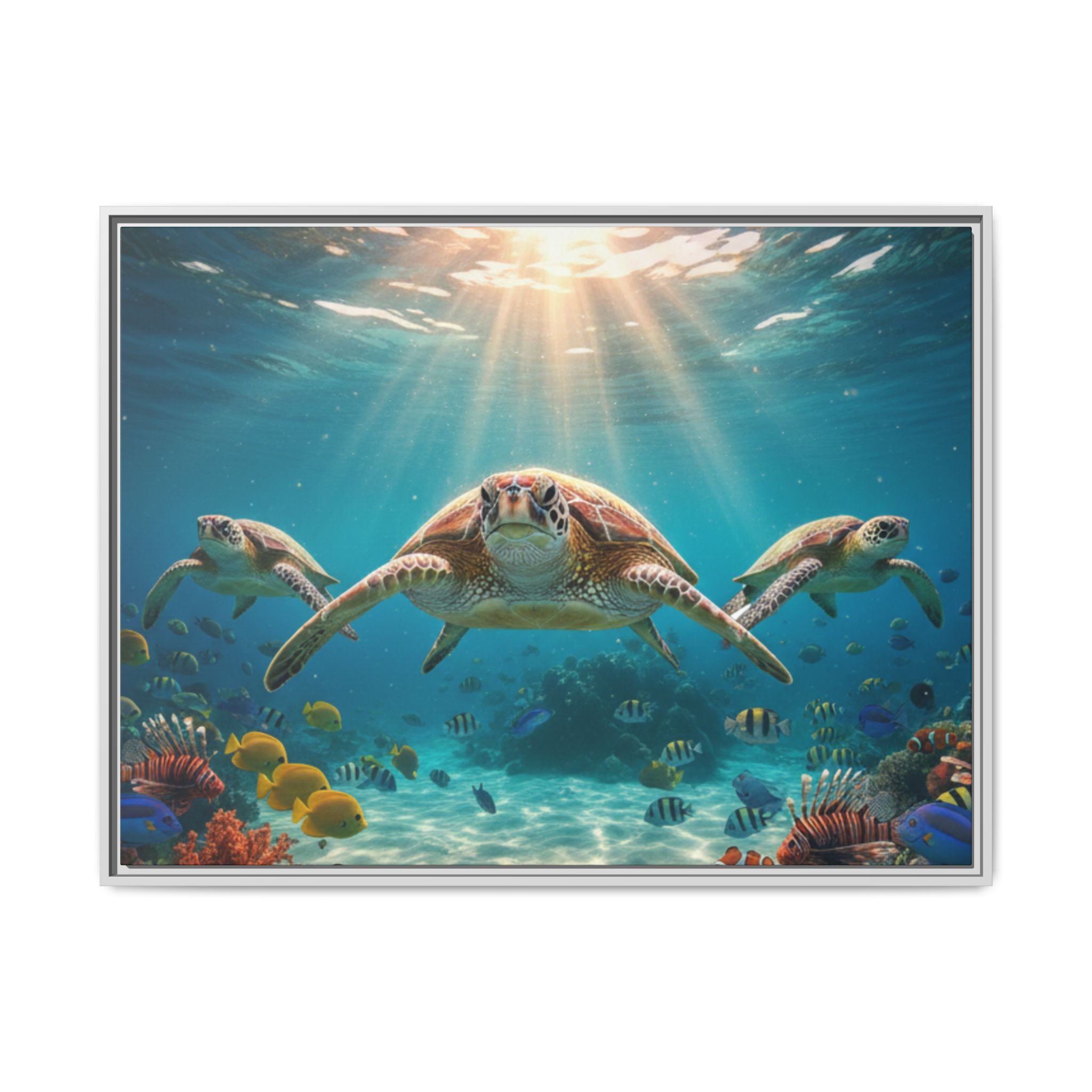 Sea Turtle Ocean Art — Framed Matte Canvas Wall Art