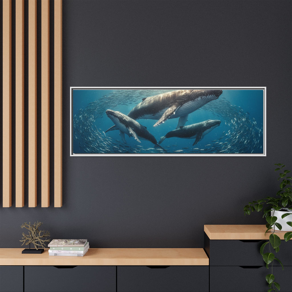 Stunning Whale Family Canvas Wall Art - Framed