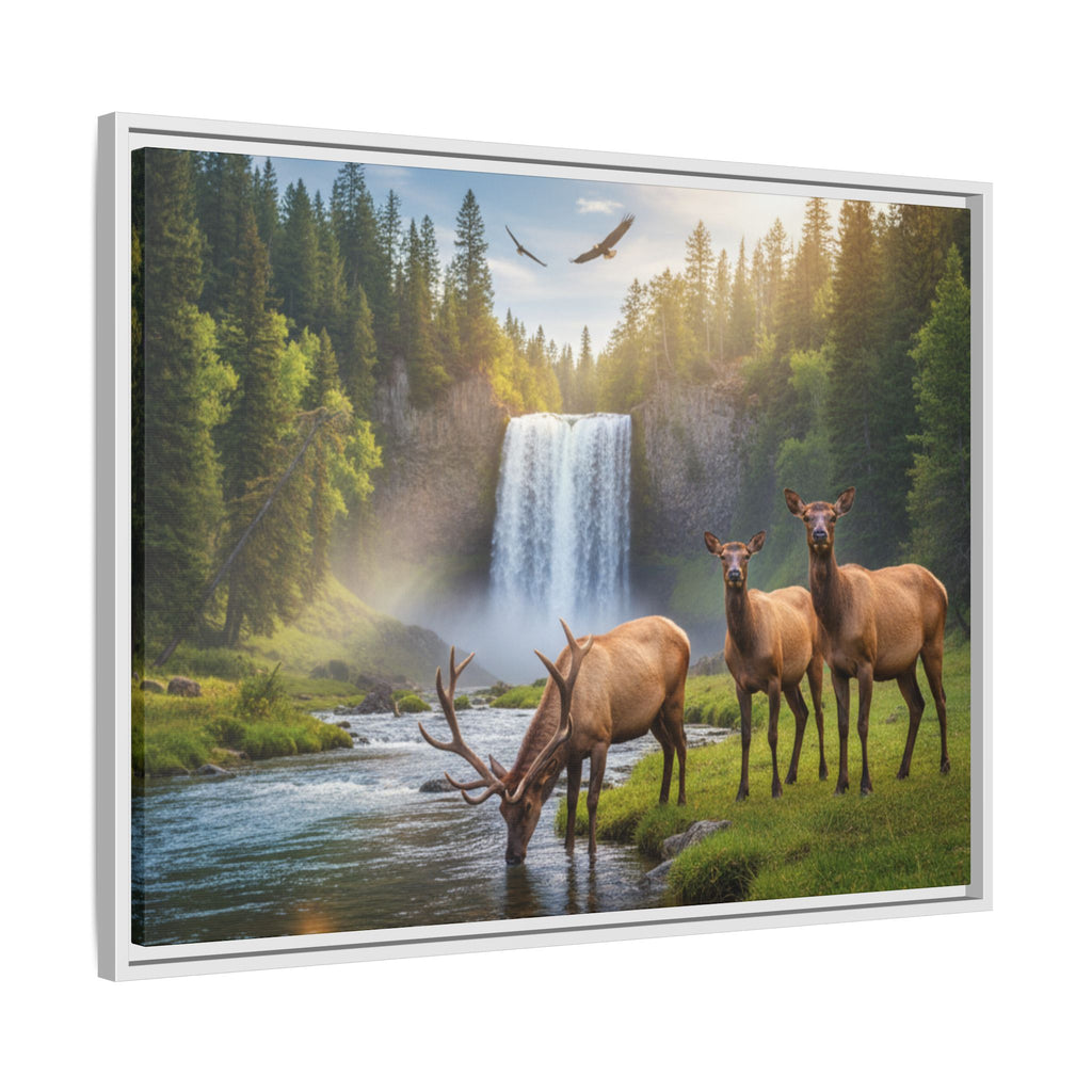 Waterfall Elk Forest Landscape Wall Art