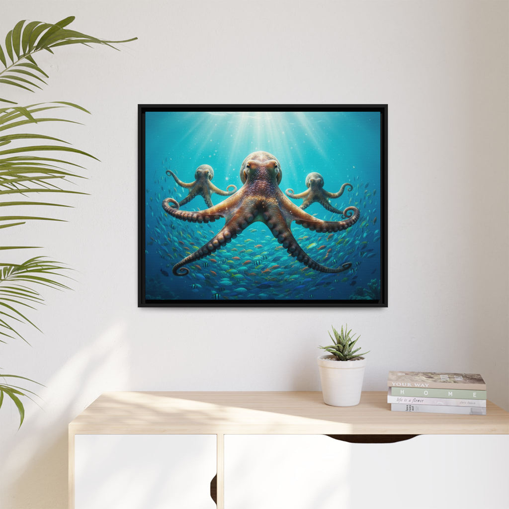 Framed Octopus Art Print — Vibrant Underwater Canvas Wall Decor