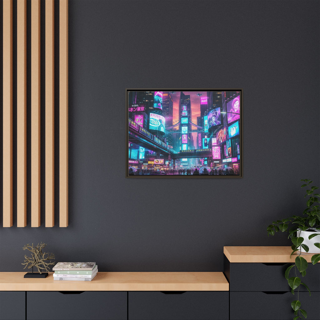Bright Future Cityscape Vibrant Wall Art  — Framed Cyberpunk Wall Art