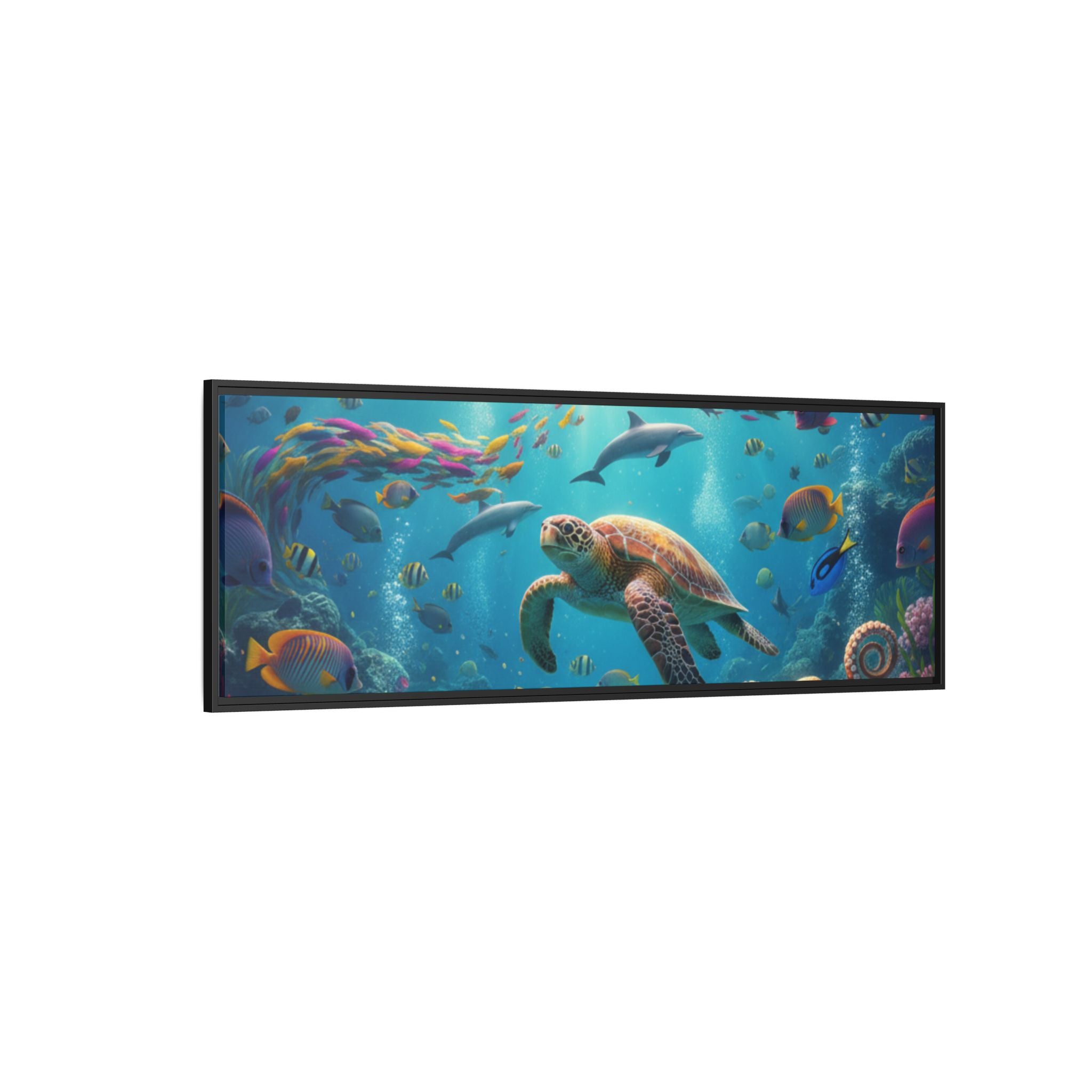 Framed Ocean Life Canvas — Colorful Sea Turtle Wall Art