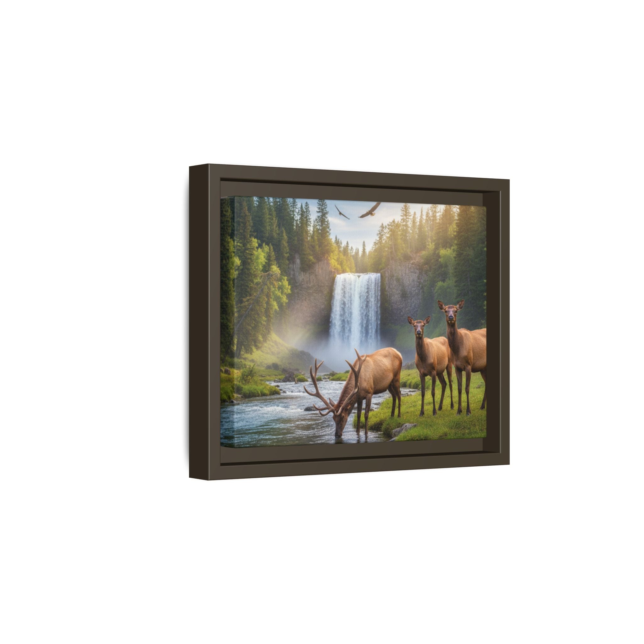 Waterfall Elk Forest Landscape Wall Art