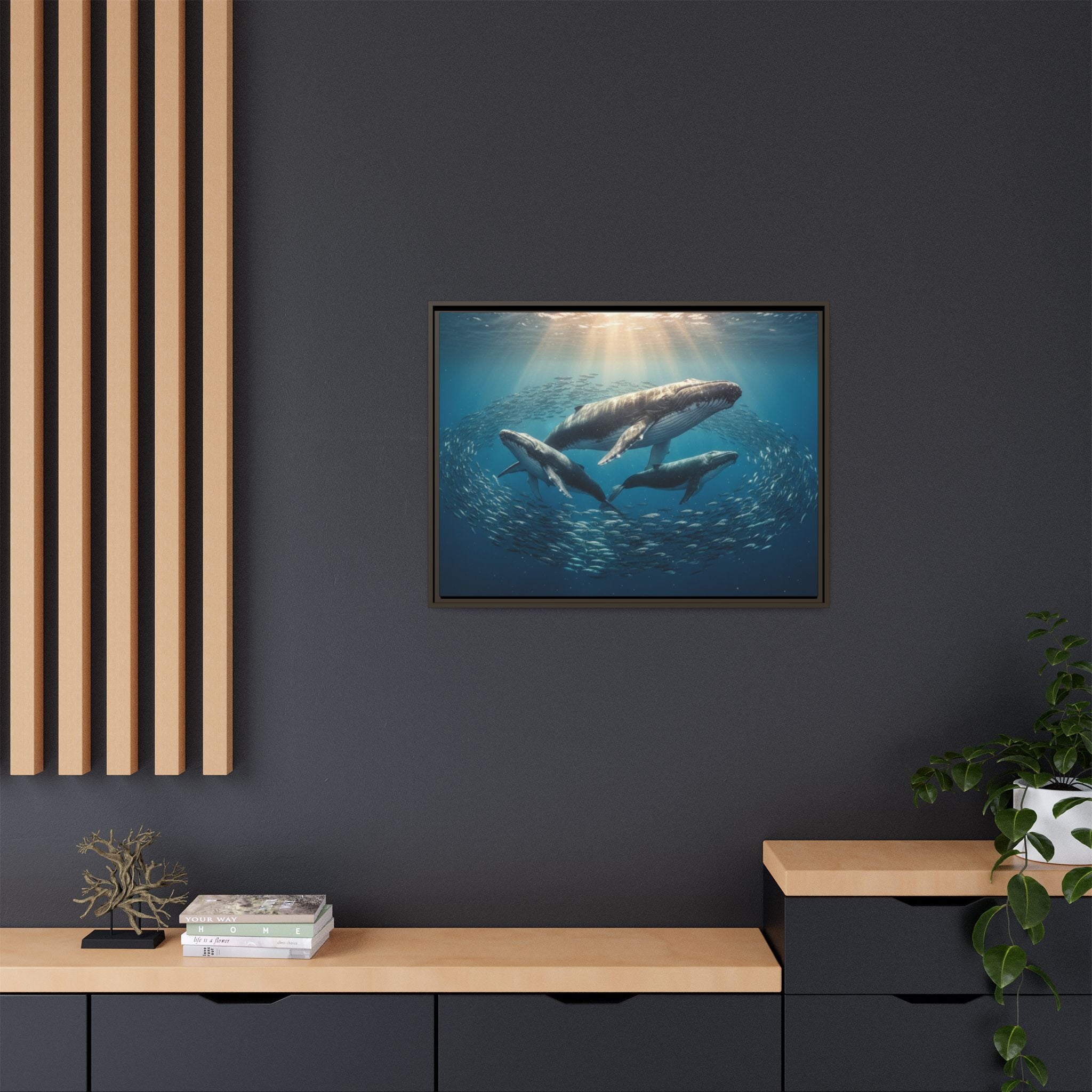 Stunning Whale Family Canvas Wall Art - Framed