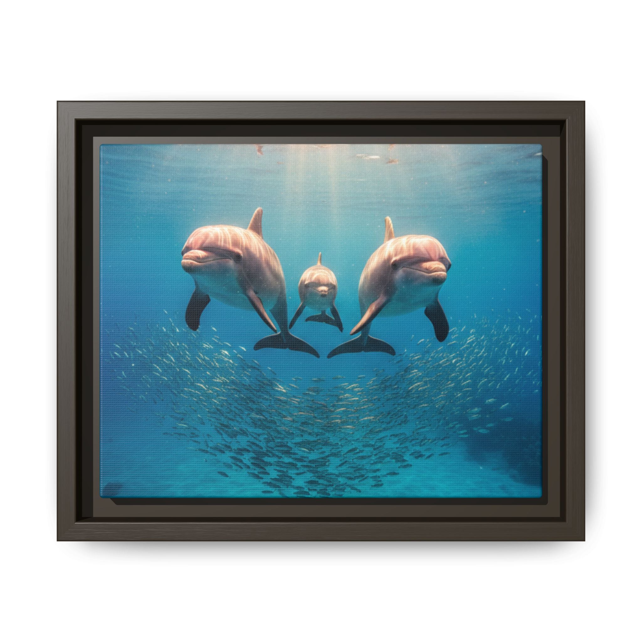 Framed Dolphin Canvas Print — Matte Ocean Wall Art