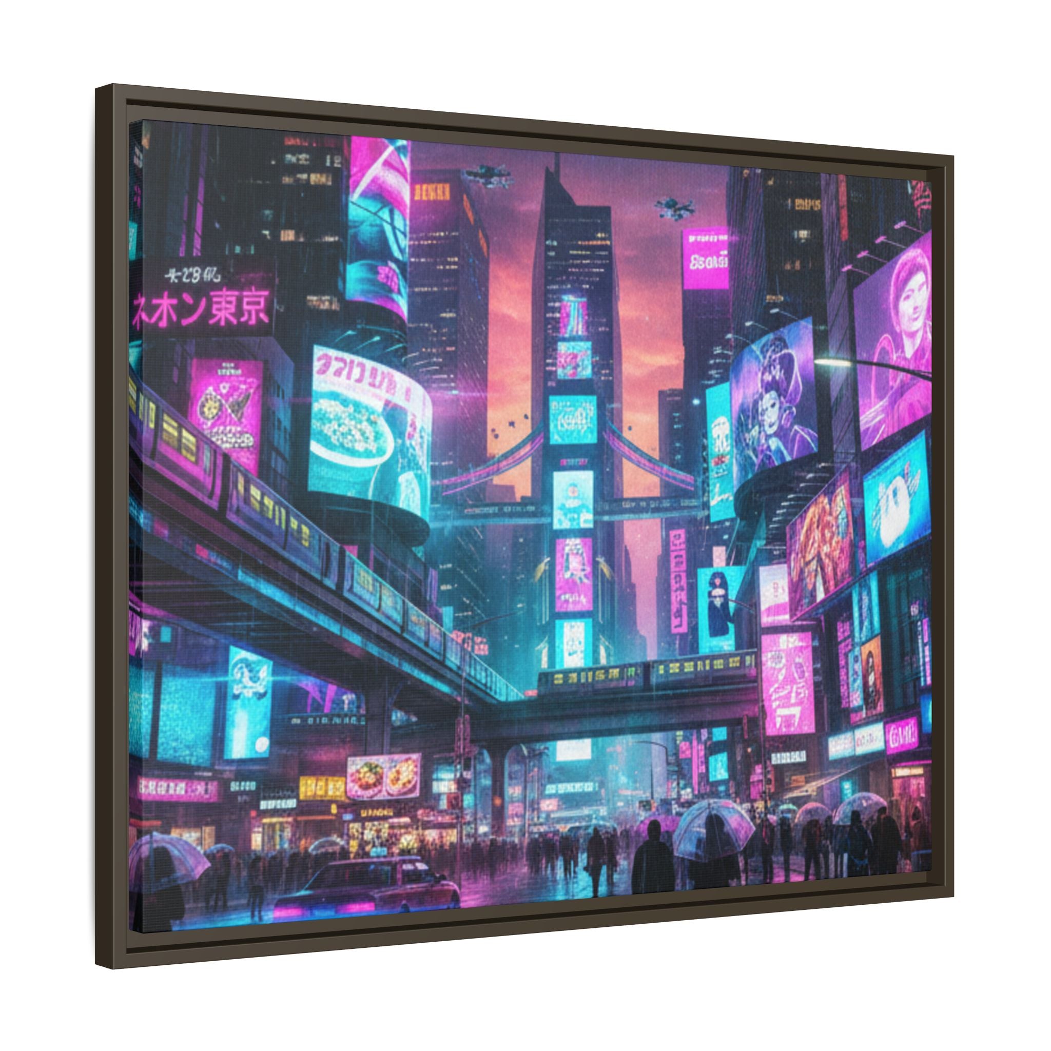 Bright Future Cityscape Vibrant Wall Art  — Framed Cyberpunk Wall Art