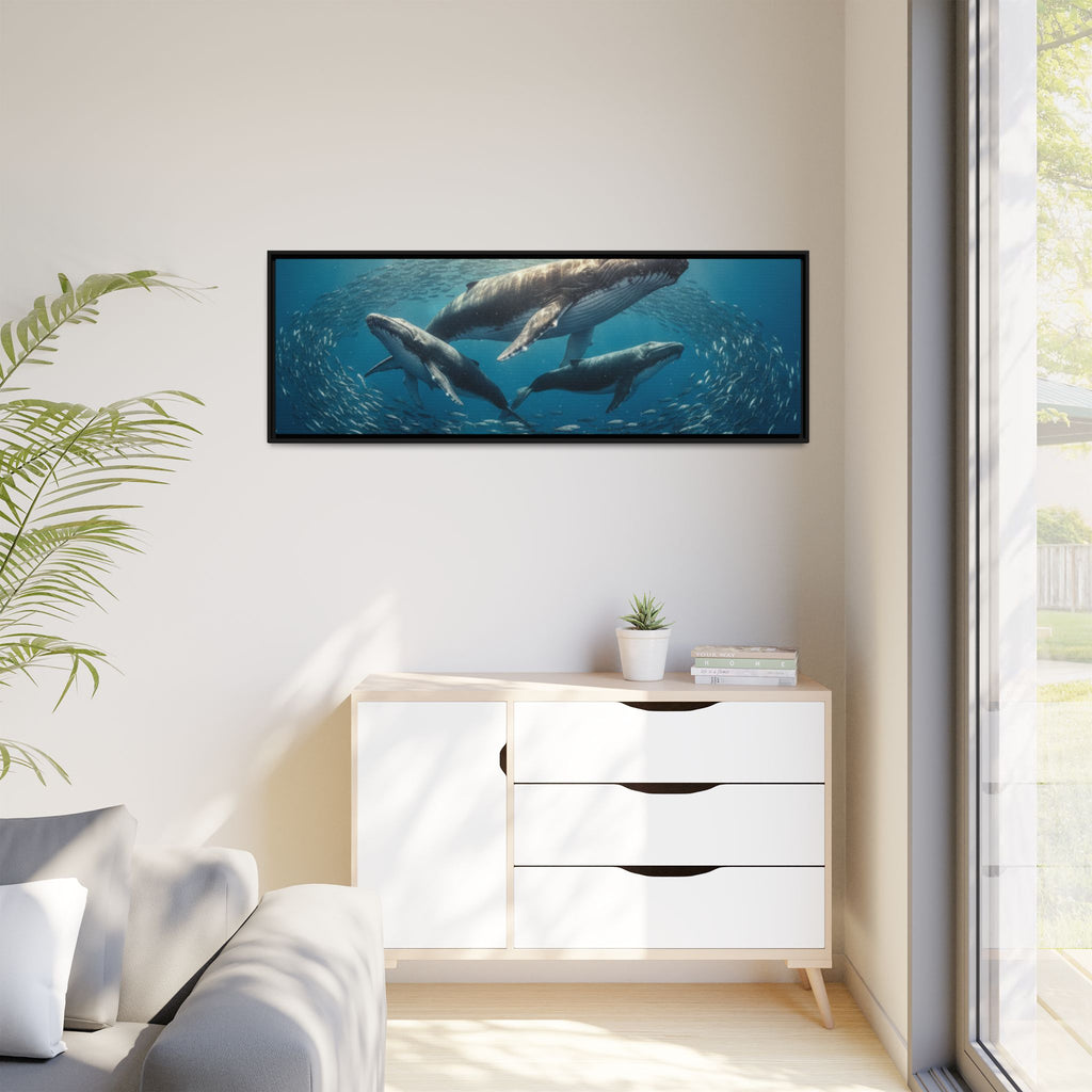 Stunning Whale Family Canvas Wall Art - Framed
