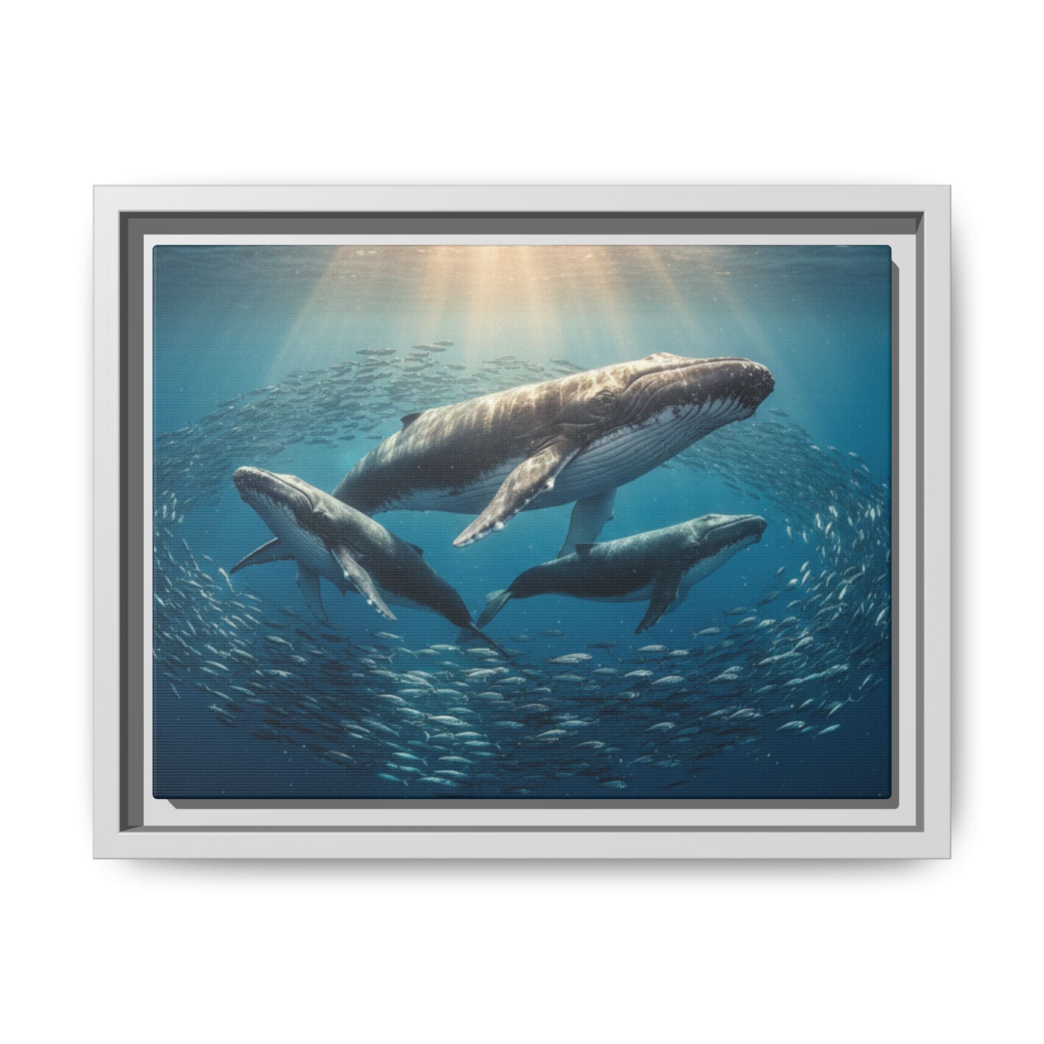 Stunning Whale Family Canvas Wall Art - Framed
