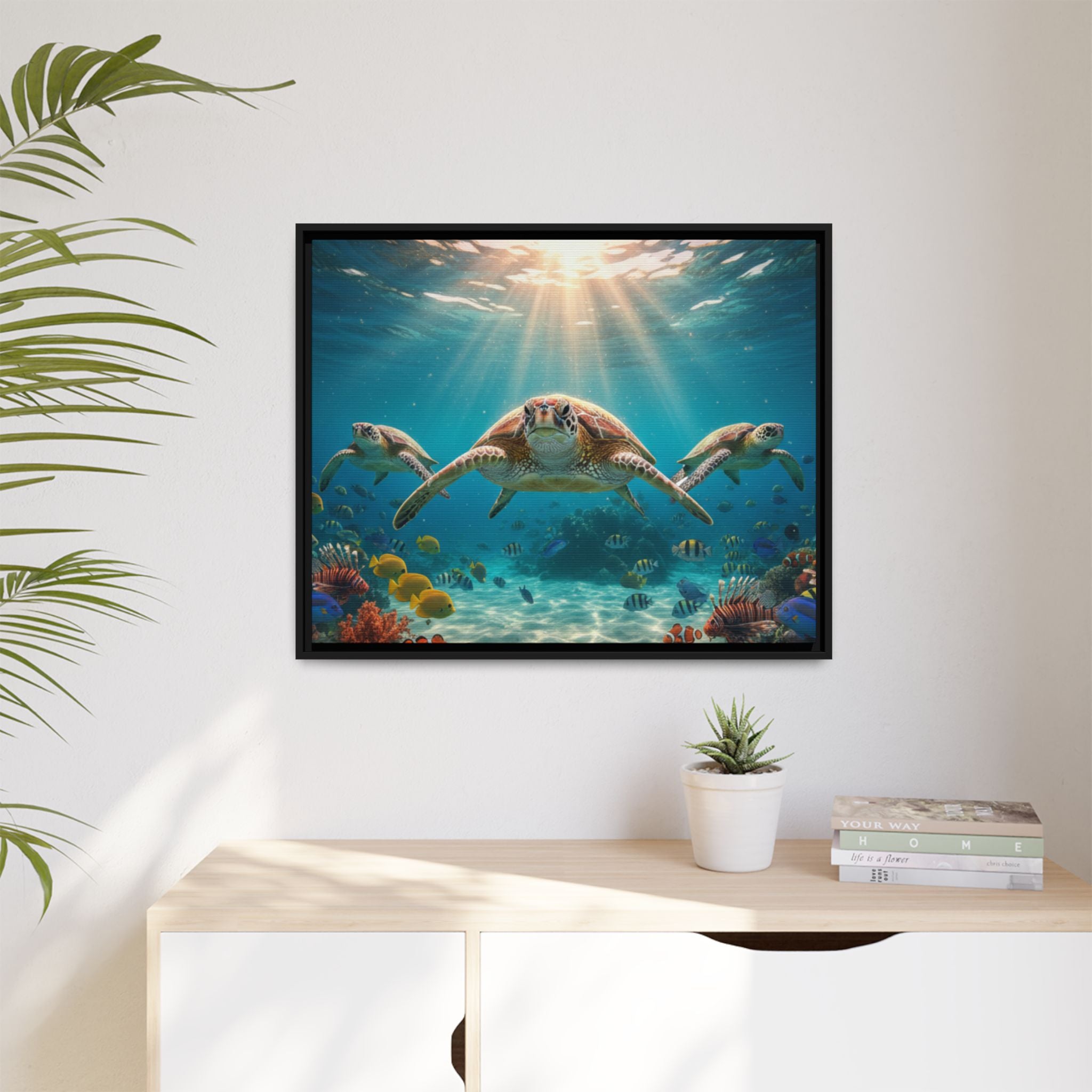 Sea Turtle Ocean Art — Framed Matte Canvas Wall Art