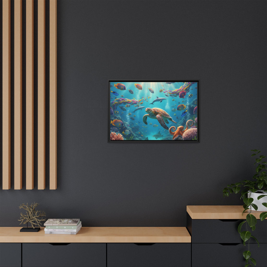 Framed Ocean Life Canvas — Colorful Sea Turtle Wall Art