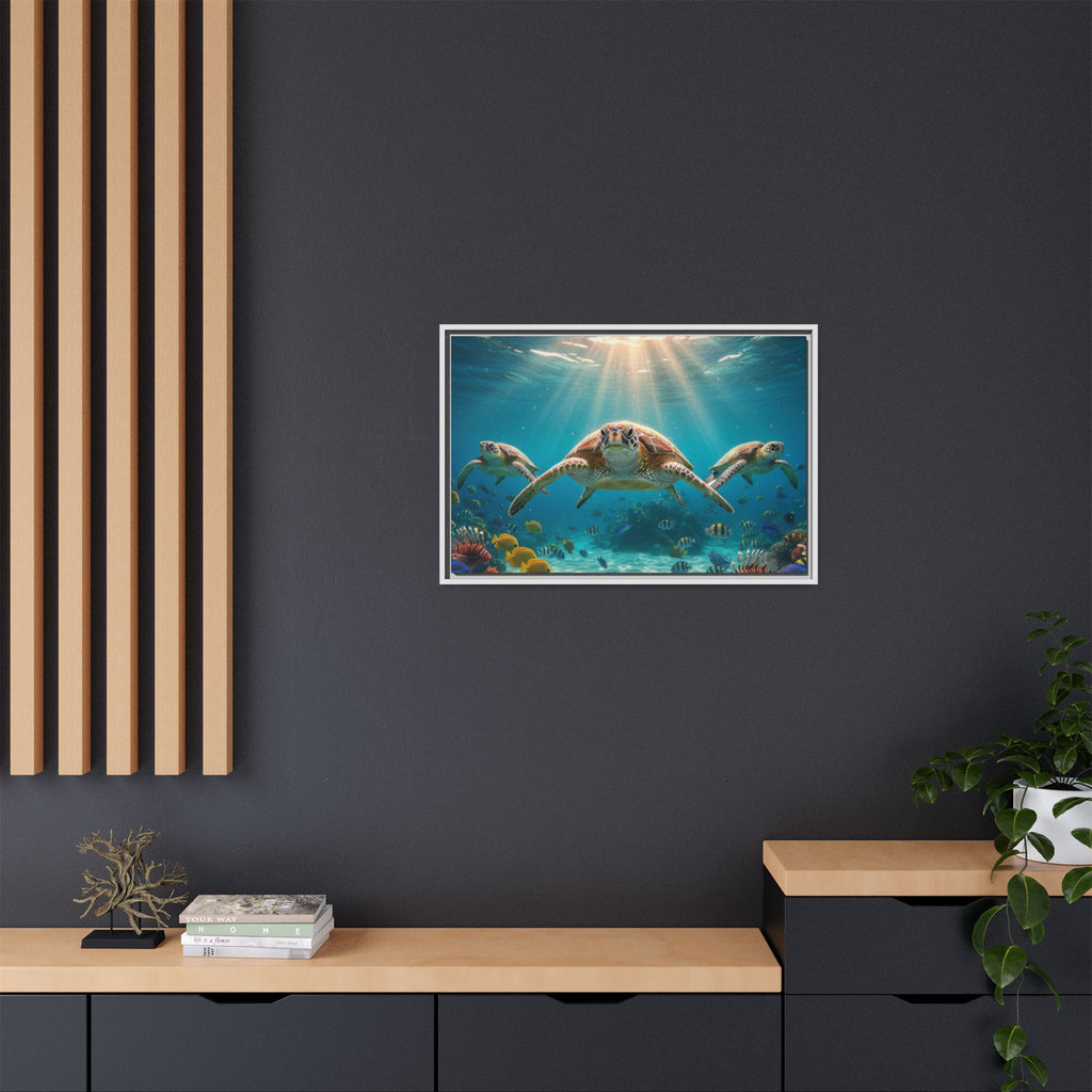 Sea Turtle Ocean Art — Framed Matte Canvas Wall Art