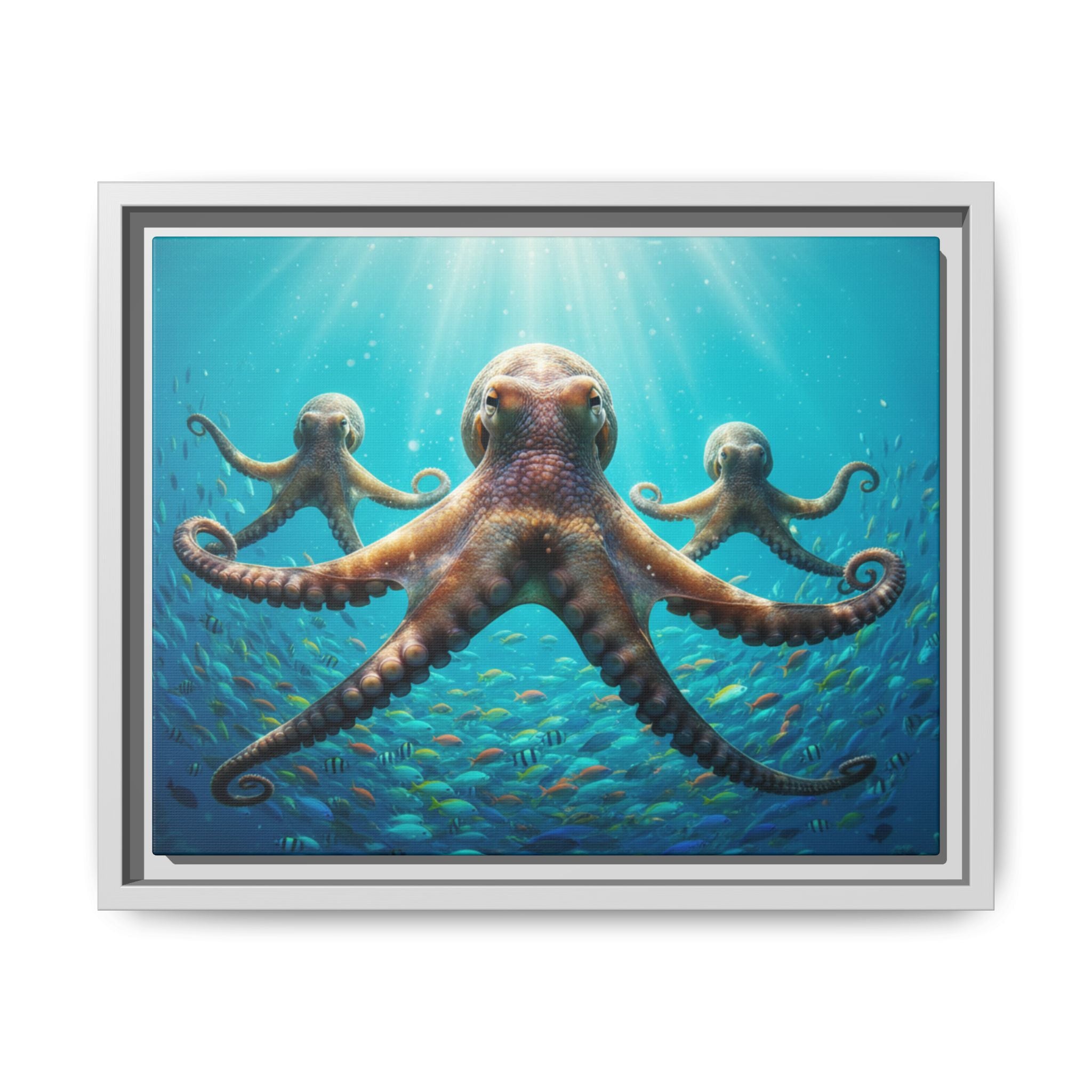 Framed Octopus Art Print — Vibrant Underwater Canvas Wall Decor