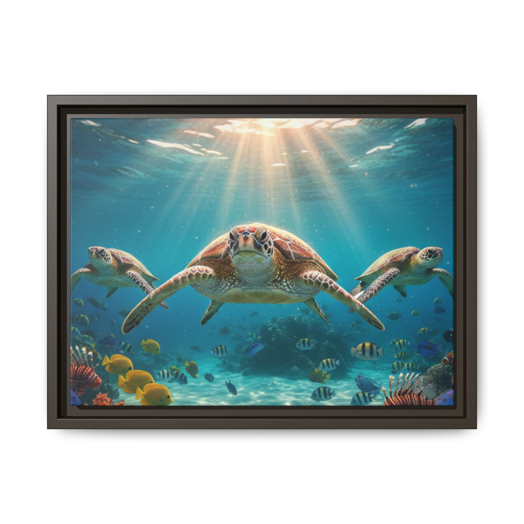 Sea Turtle Ocean Art — Framed Matte Canvas Wall Art