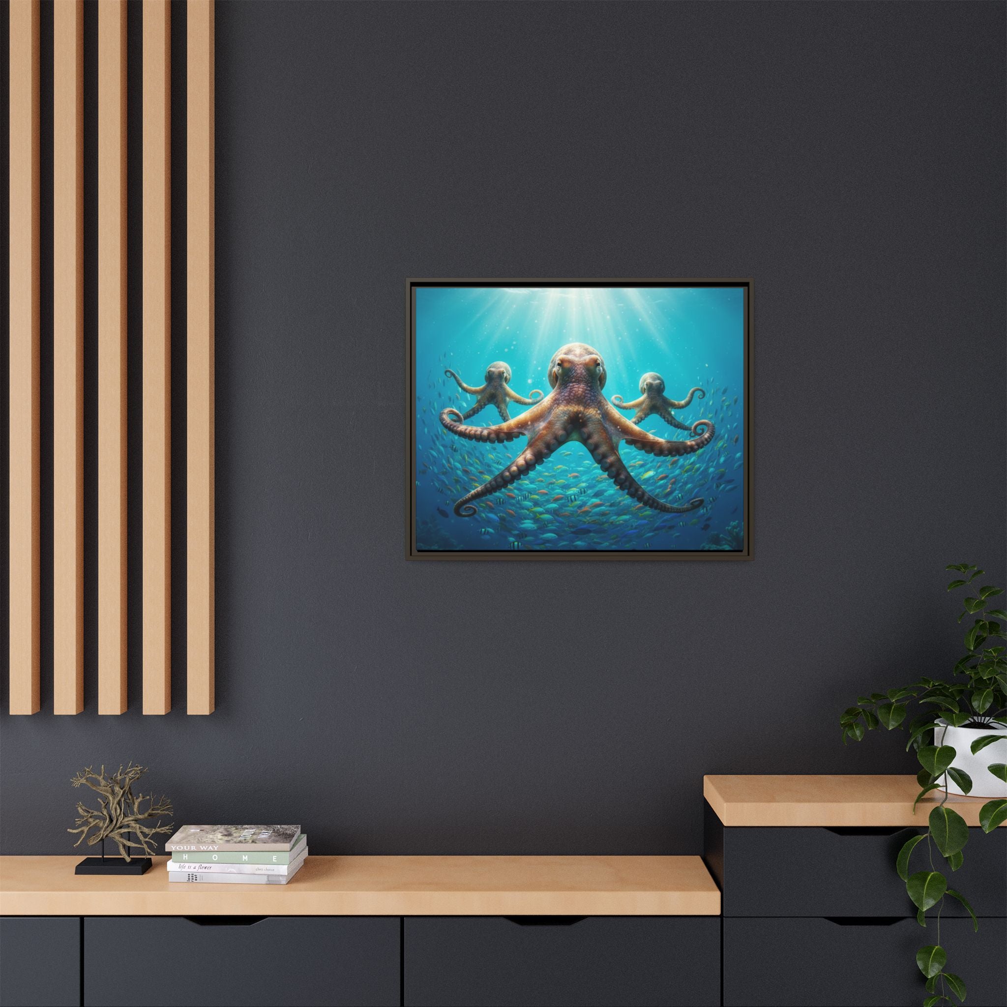 Framed Octopus Art Print — Vibrant Underwater Canvas Wall Decor