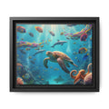 Framed Ocean Life Canvas — Colorful Sea Turtle Wall Art