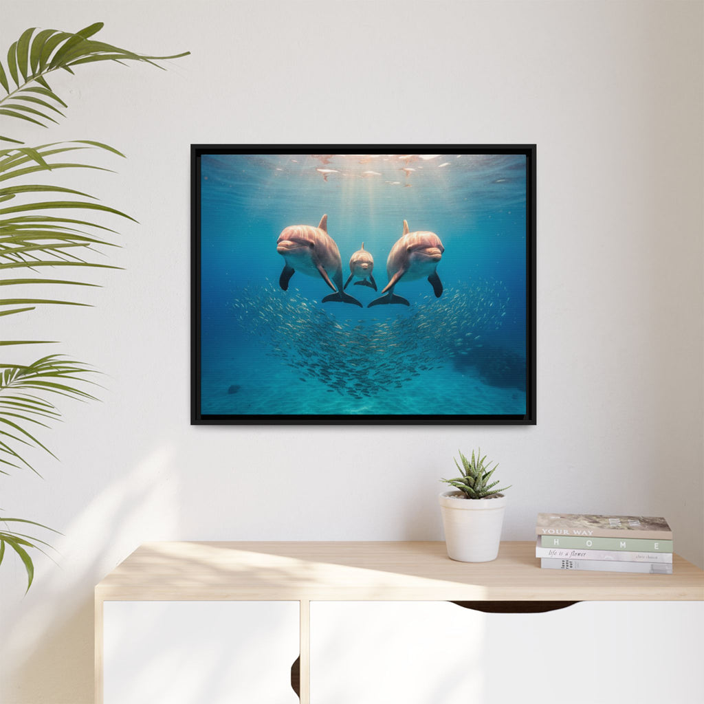Framed Dolphin Canvas Print — Matte Ocean Wall Art