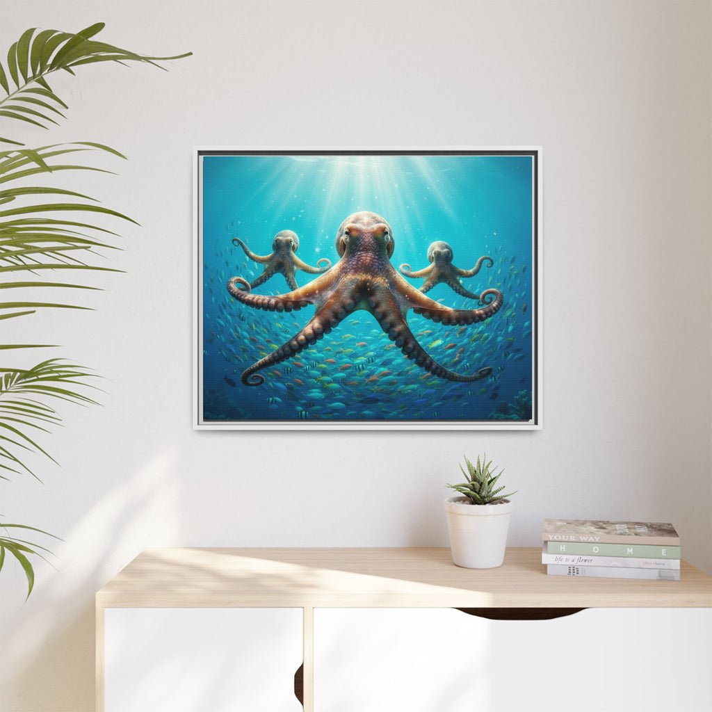 Framed Octopus Art Print — Vibrant Underwater Canvas Wall Decor