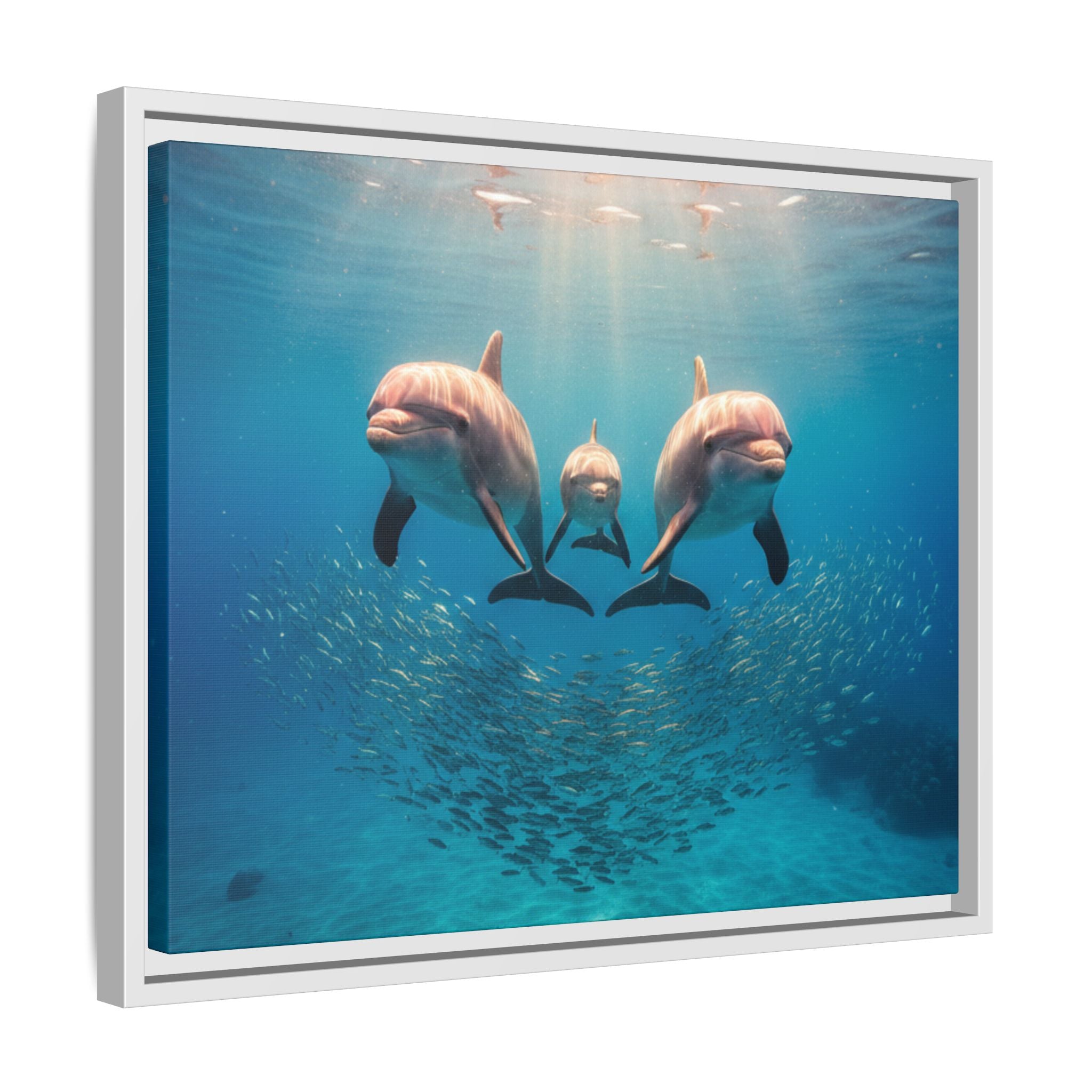 Framed Dolphin Canvas Print — Matte Ocean Wall Art