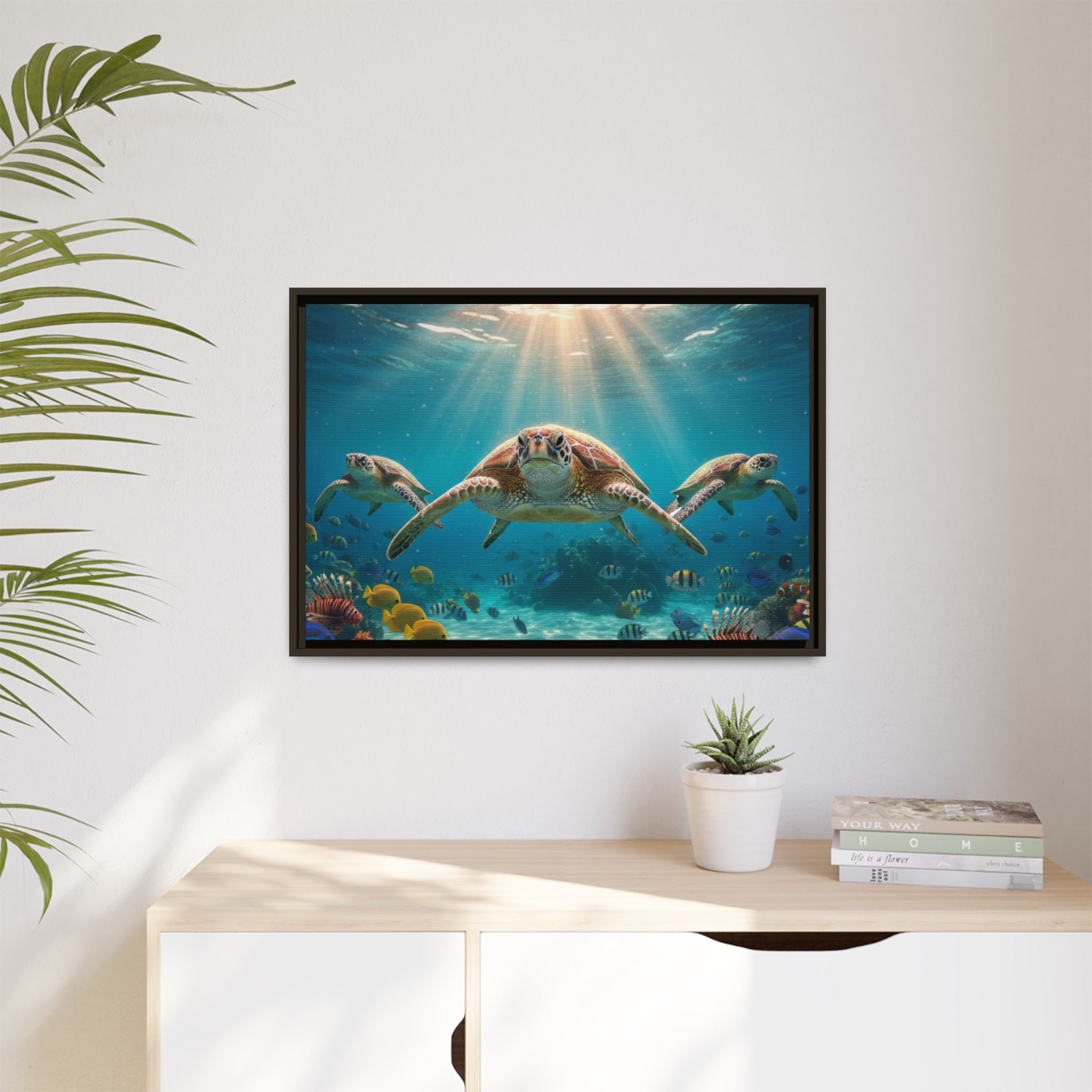 Sea Turtle Ocean Art — Framed Matte Canvas Wall Art