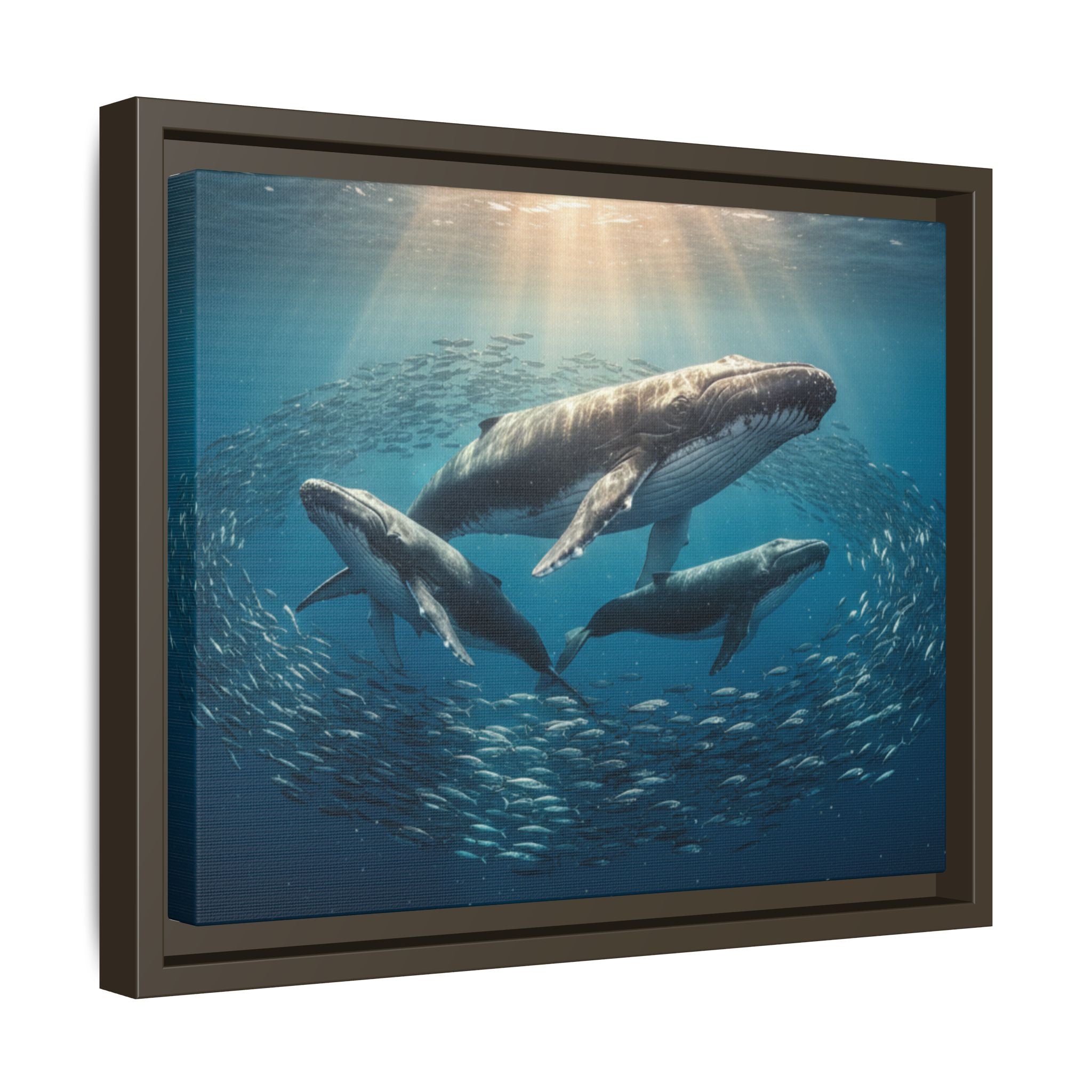 Stunning Whale Family Canvas Wall Art - Framed
