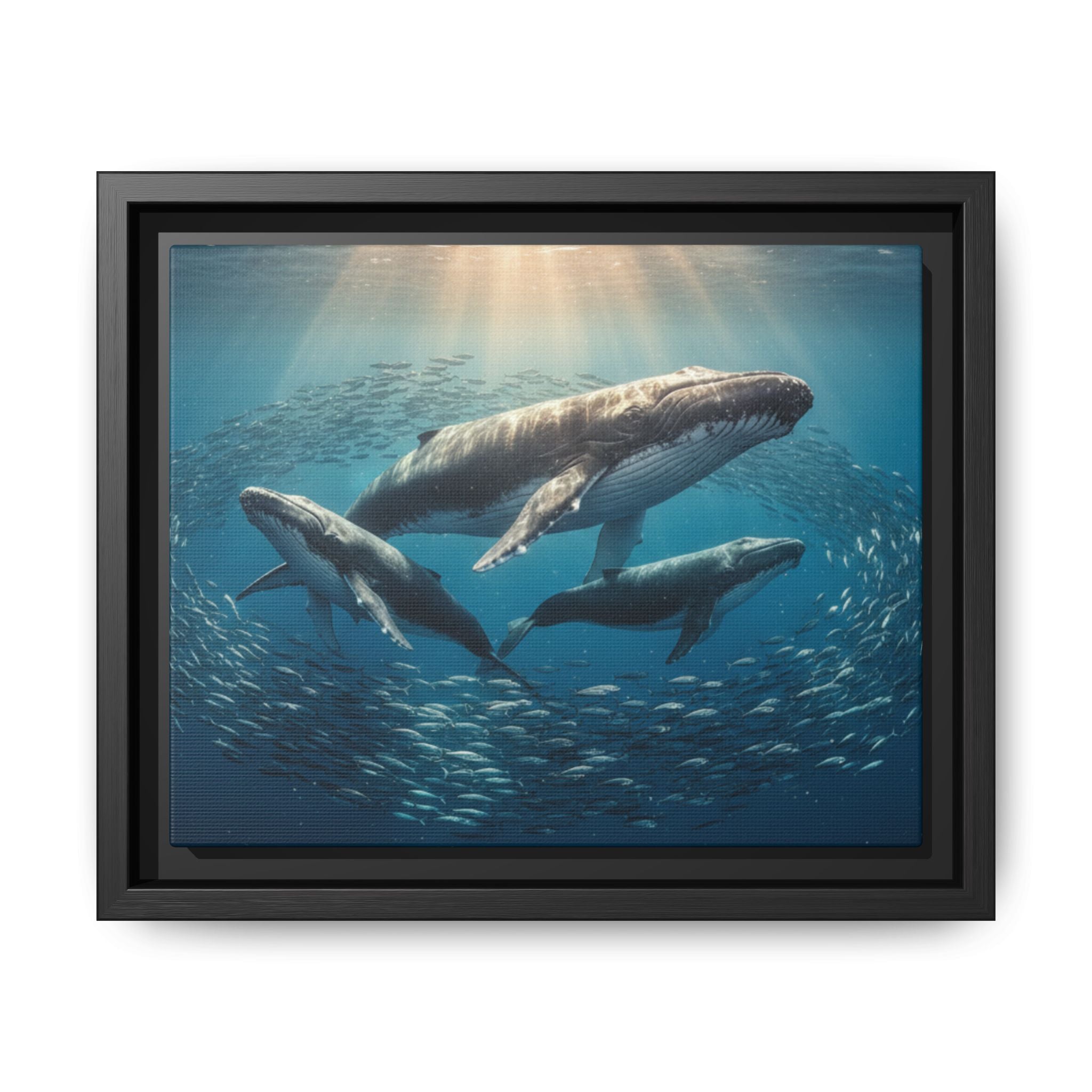 Stunning Whale Family Canvas Wall Art - Framed
