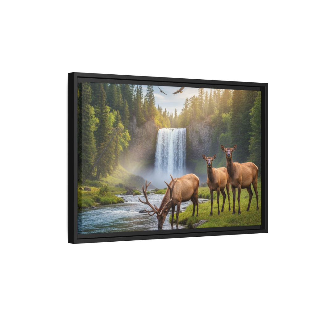 Waterfall Elk Forest Landscape Wall Art