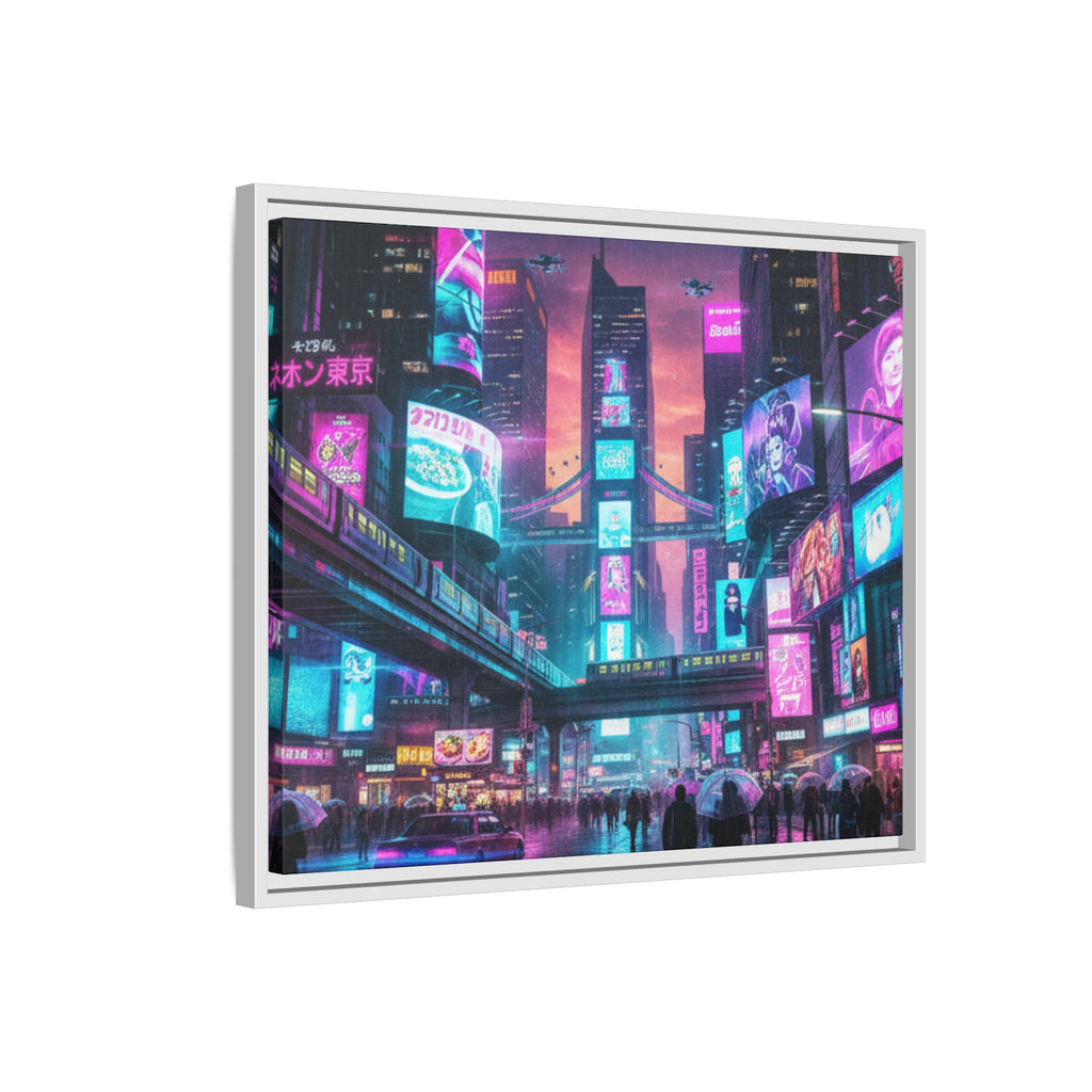 Bright Future Cityscape Vibrant Wall Art  — Framed Cyberpunk Wall Art