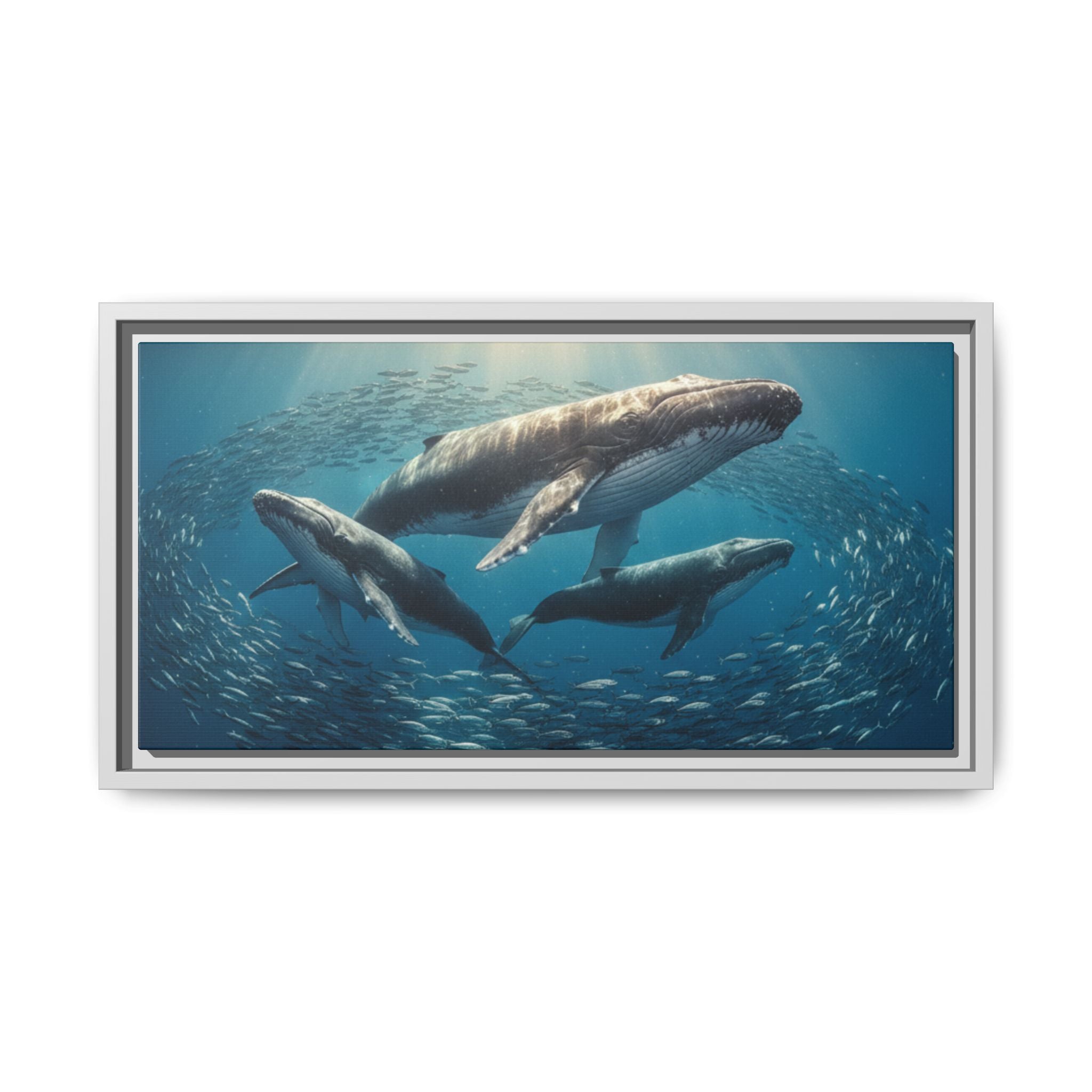 Stunning Whale Family Canvas Wall Art - Framed