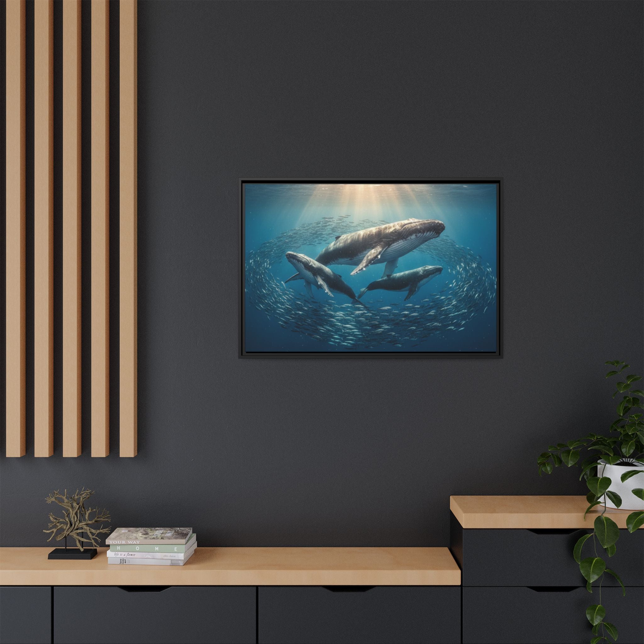 Stunning Whale Family Canvas Wall Art - Framed
