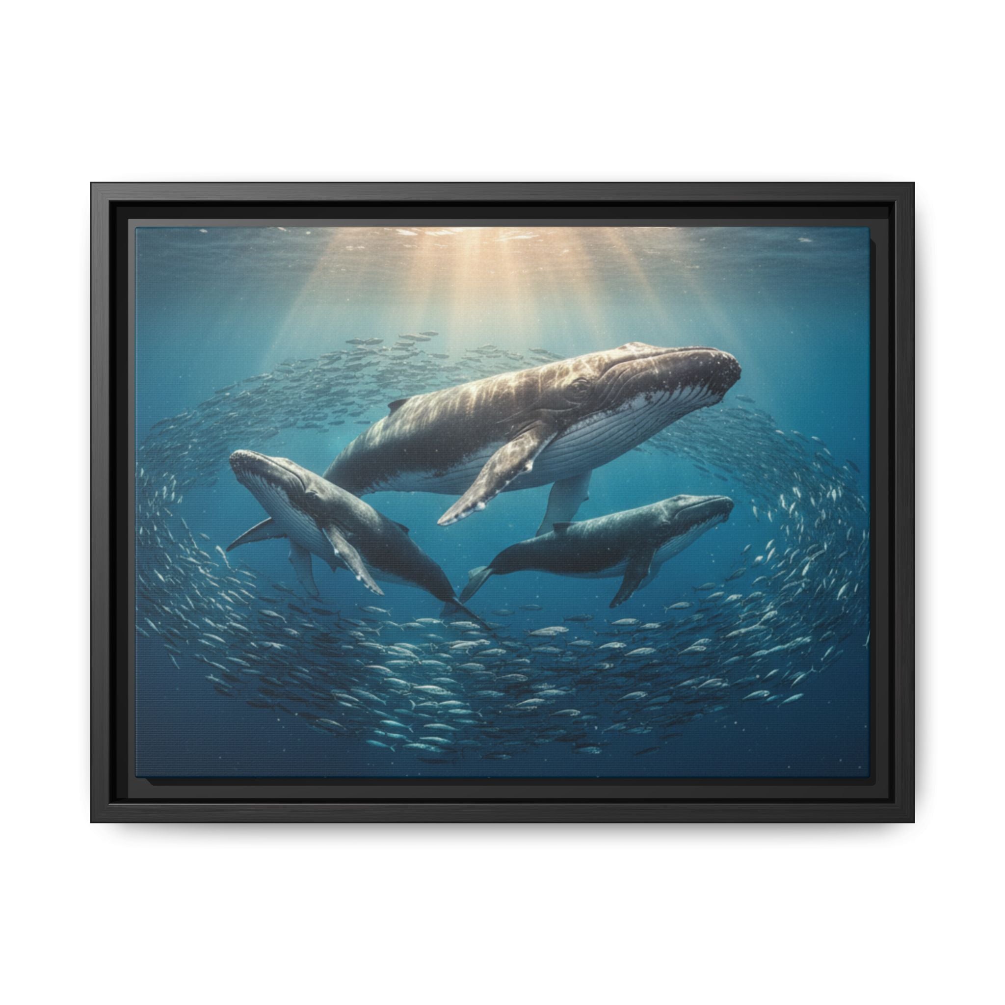Stunning Whale Family Canvas Wall Art - Framed