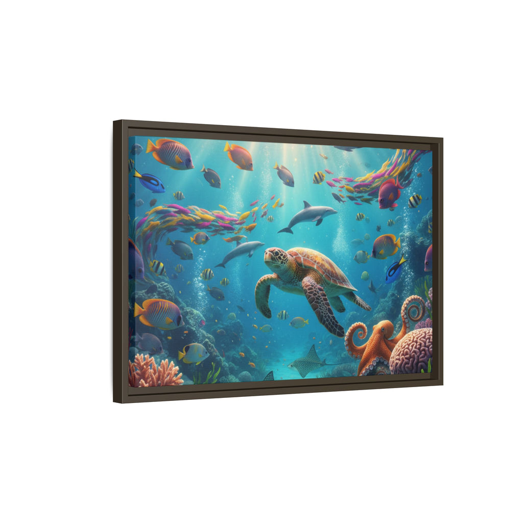 Framed Ocean Life Canvas — Colorful Sea Turtle Wall Art
