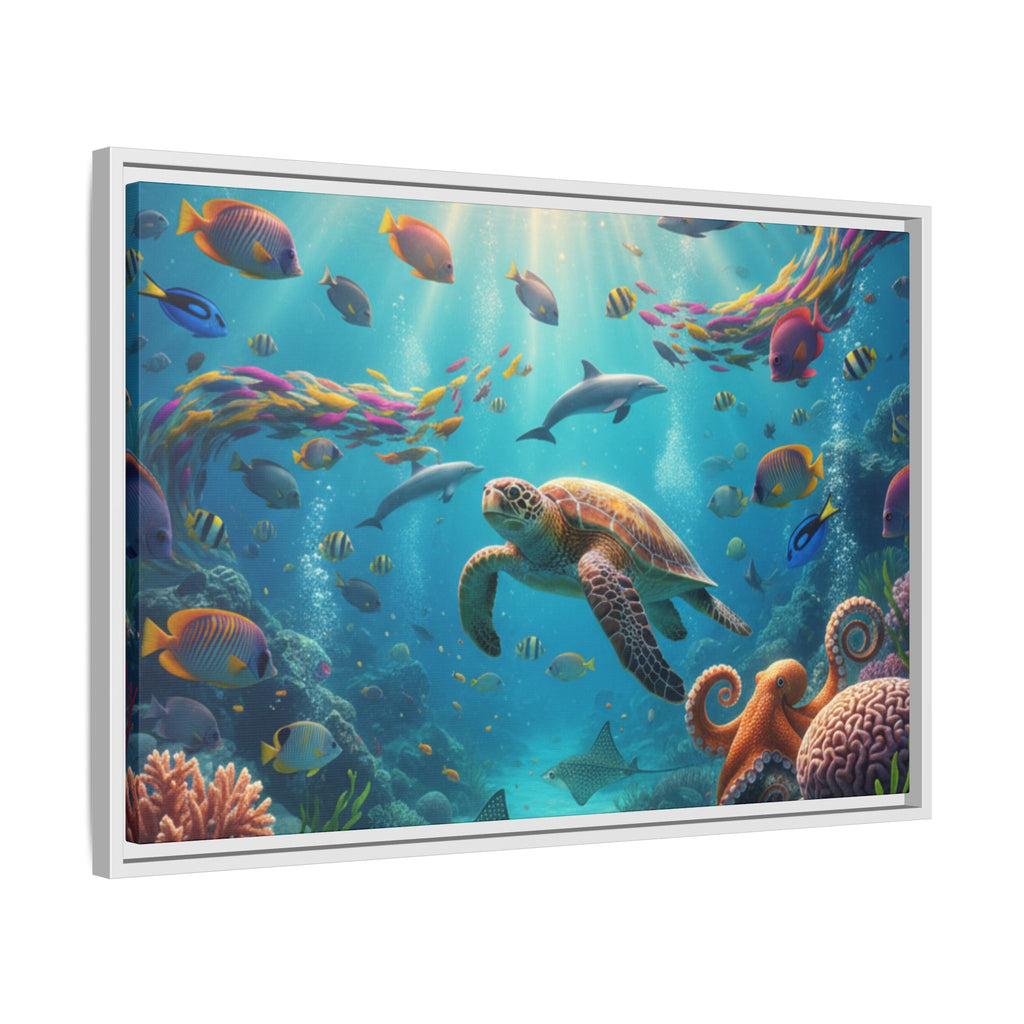 Framed Ocean Life Canvas — Colorful Sea Turtle Wall Art
