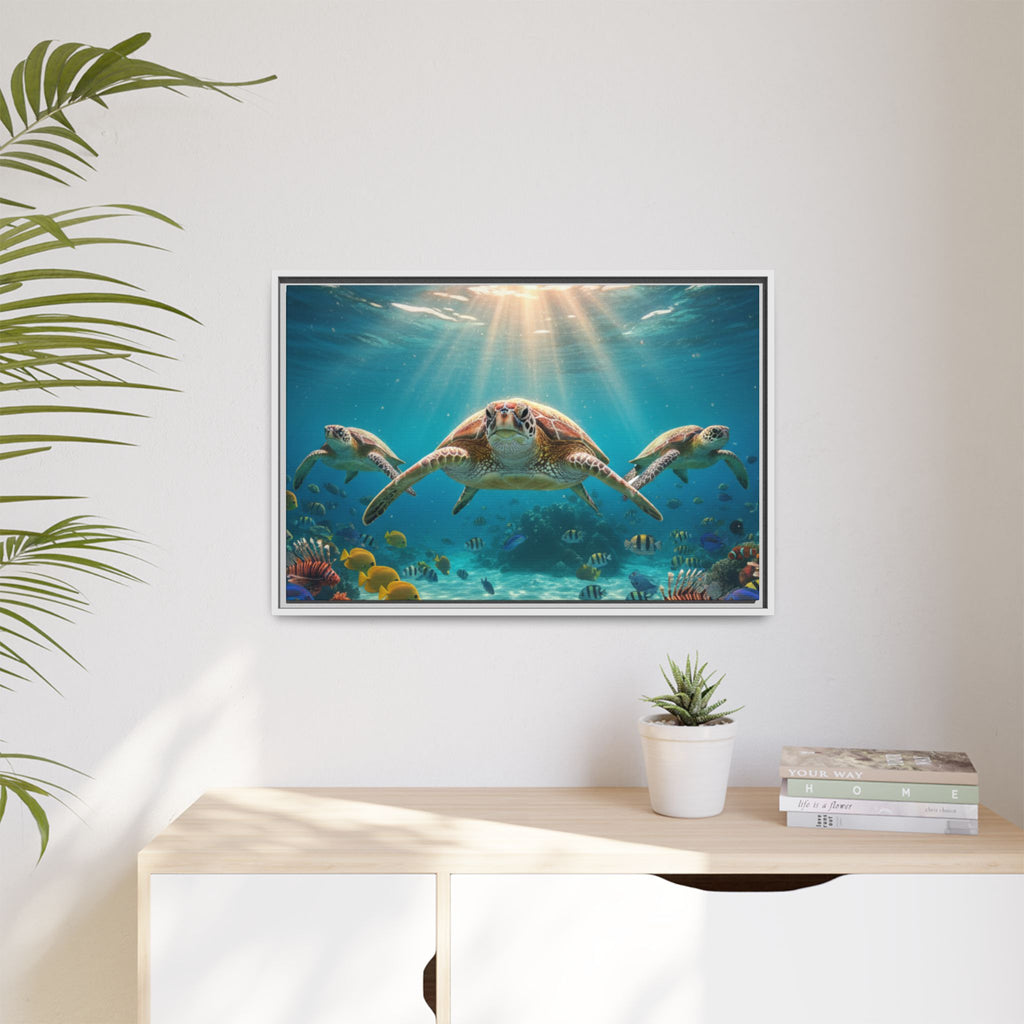 Sea Turtle Ocean Art — Framed Matte Canvas Wall Art
