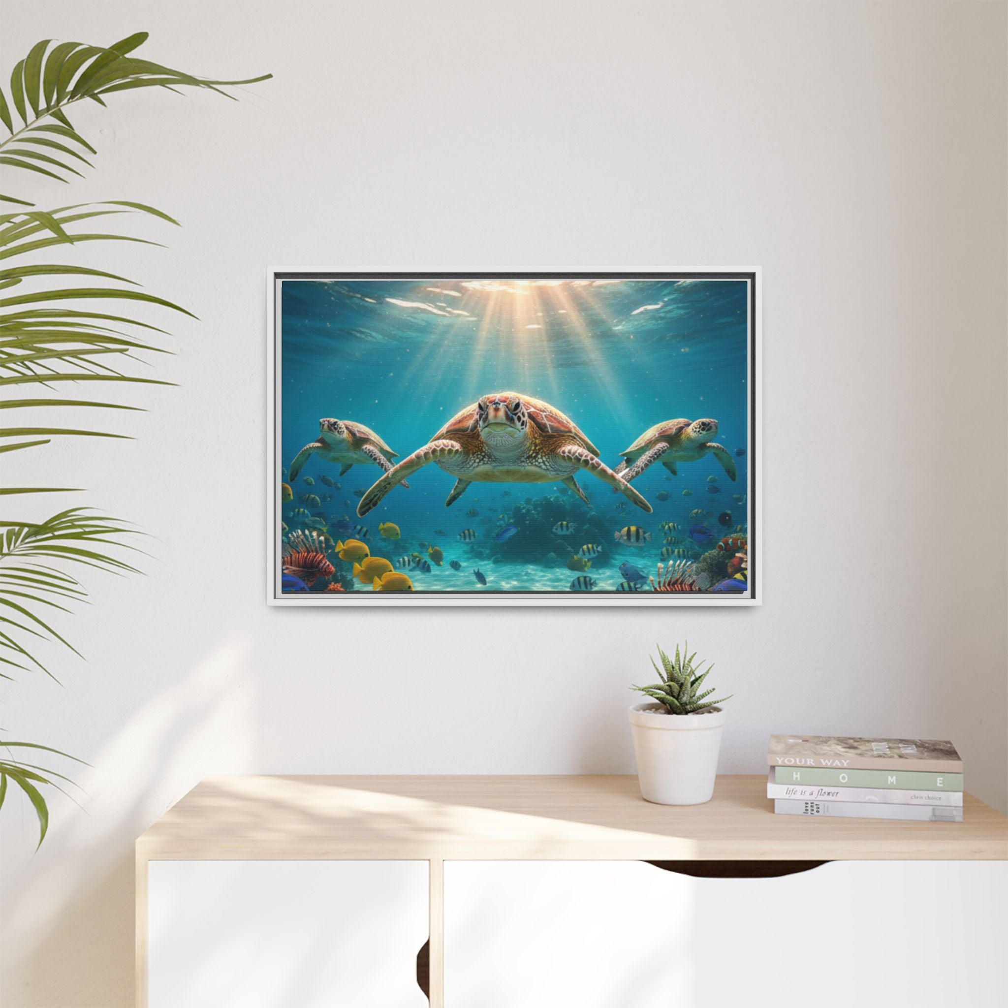Sea Turtle Ocean Art — Framed Matte Canvas Wall Art