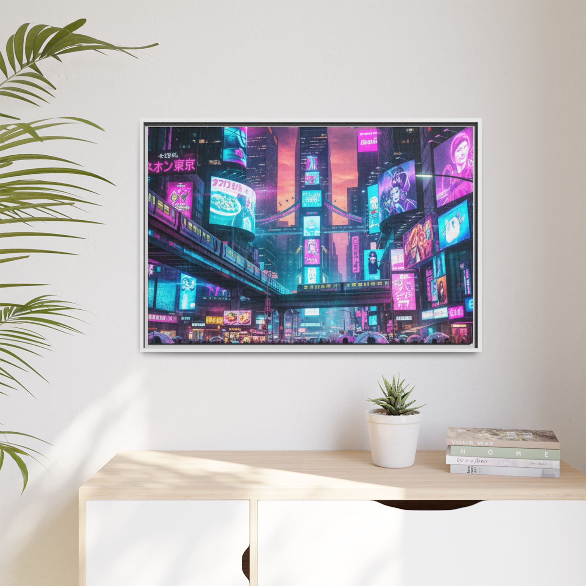 Bright Future Cityscape Vibrant Wall Art  — Framed Cyberpunk Wall Art