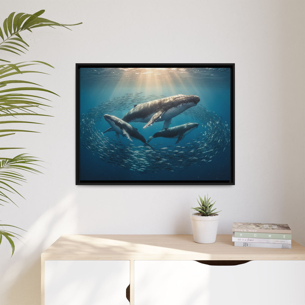 Stunning Whale Family Canvas Wall Art - Framed