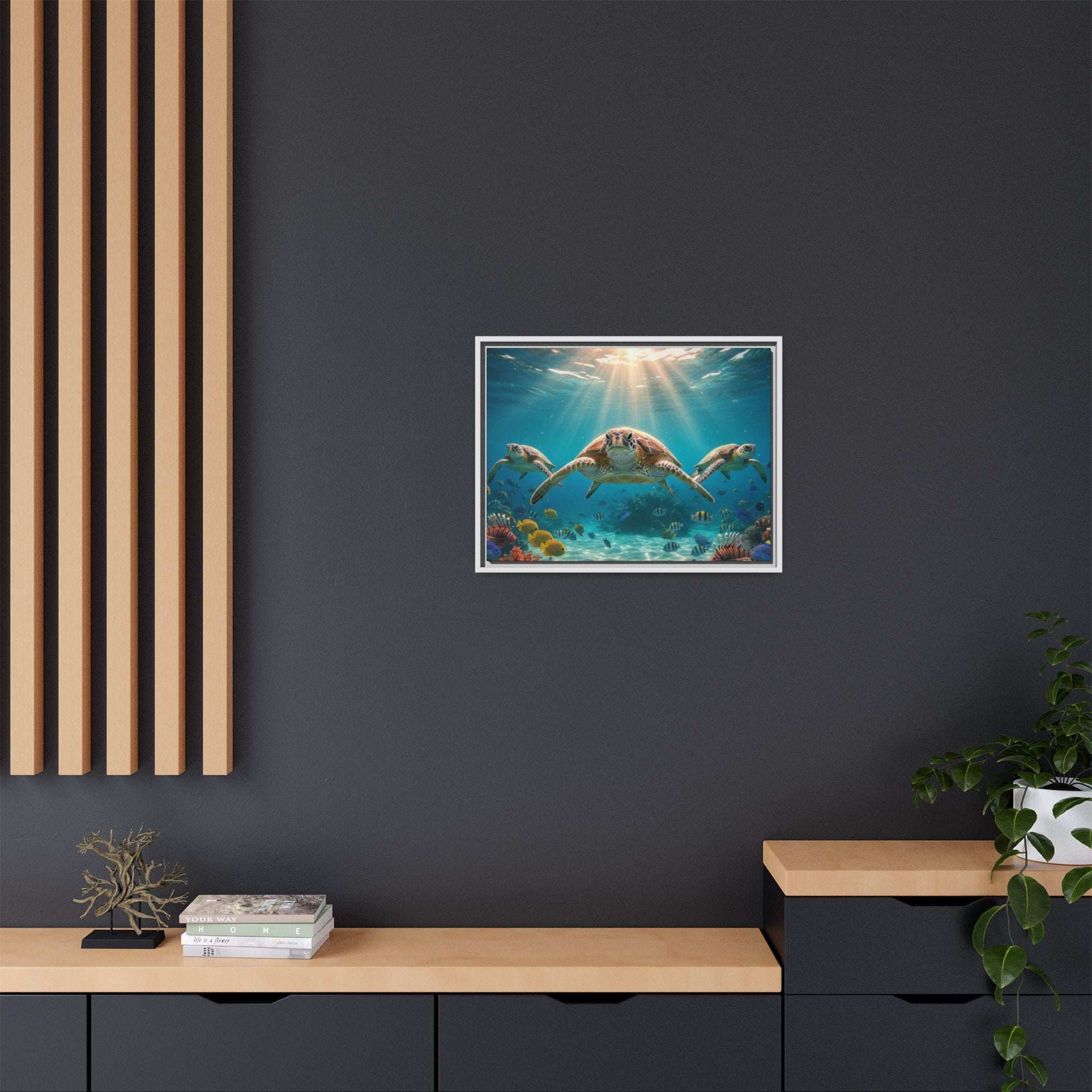 Sea Turtle Ocean Art — Framed Matte Canvas Wall Art