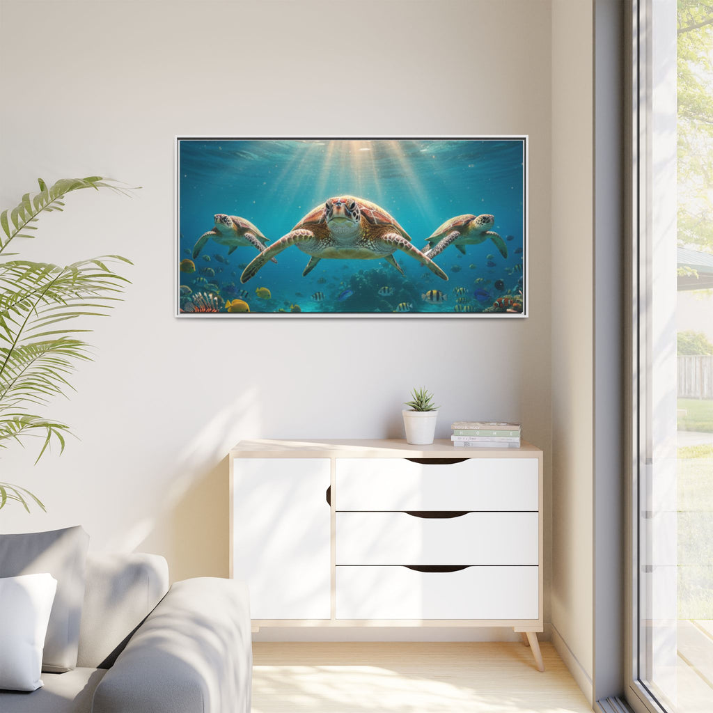 Sea Turtle Ocean Art — Framed Matte Canvas Wall Art