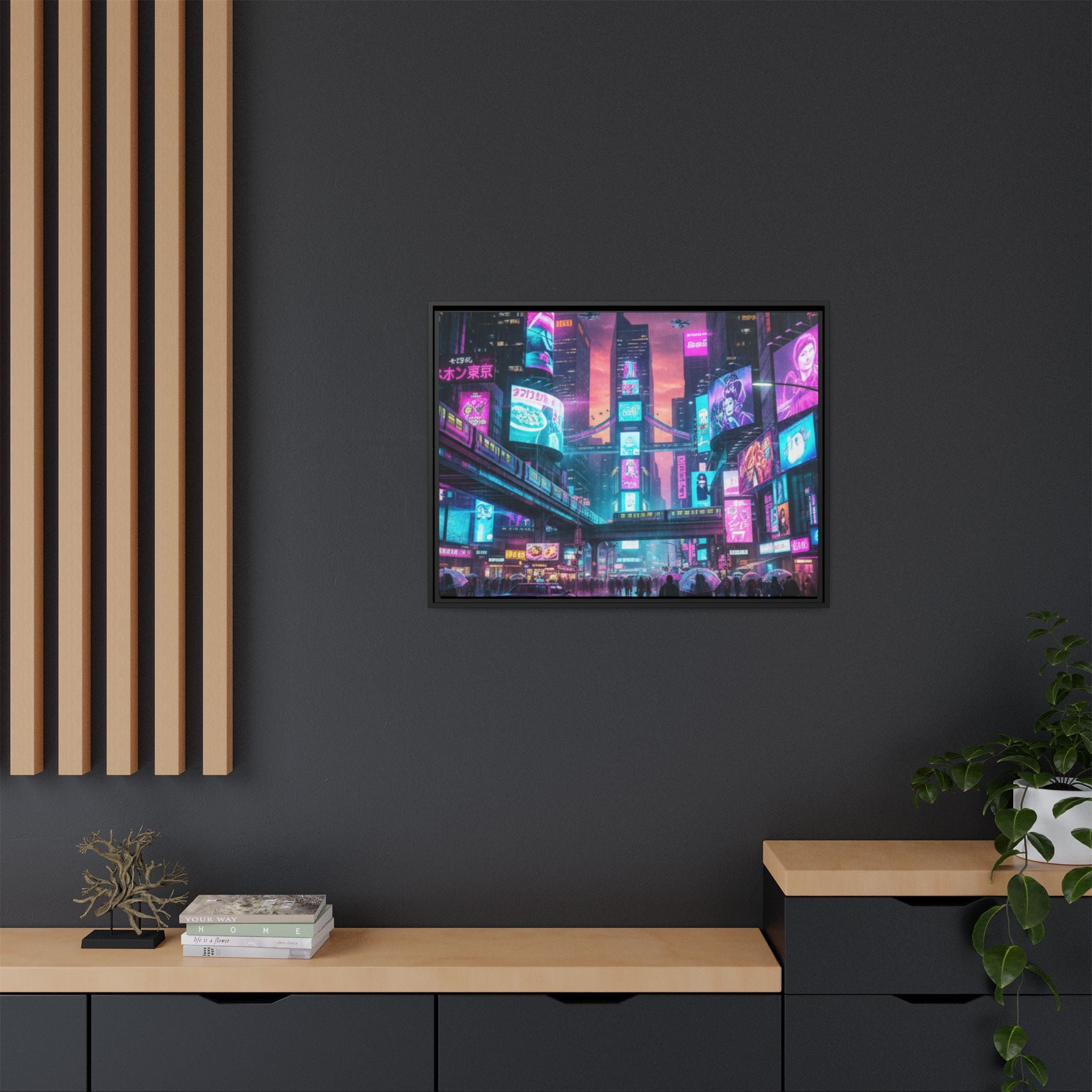 Bright Future Cityscape Vibrant Wall Art  — Framed Cyberpunk Wall Art