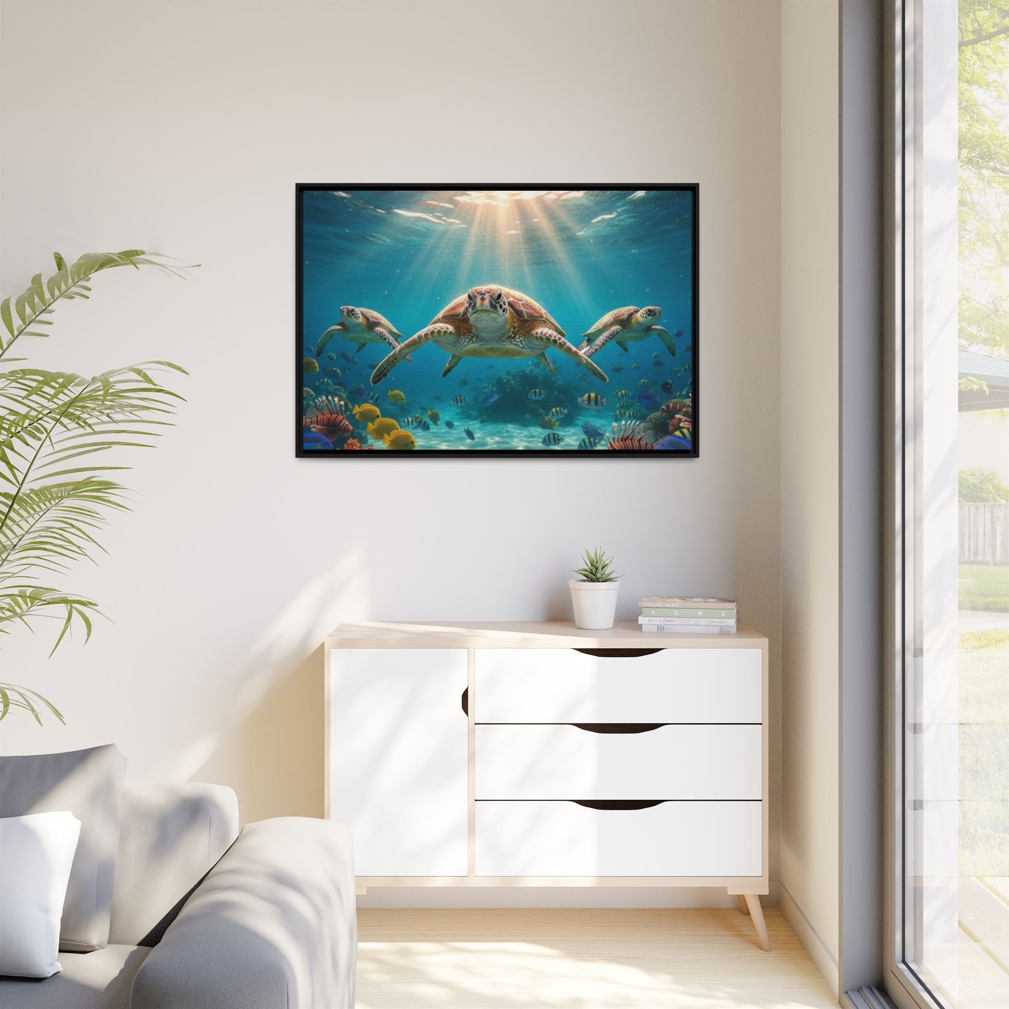 Sea Turtle Ocean Art — Framed Matte Canvas Wall Art