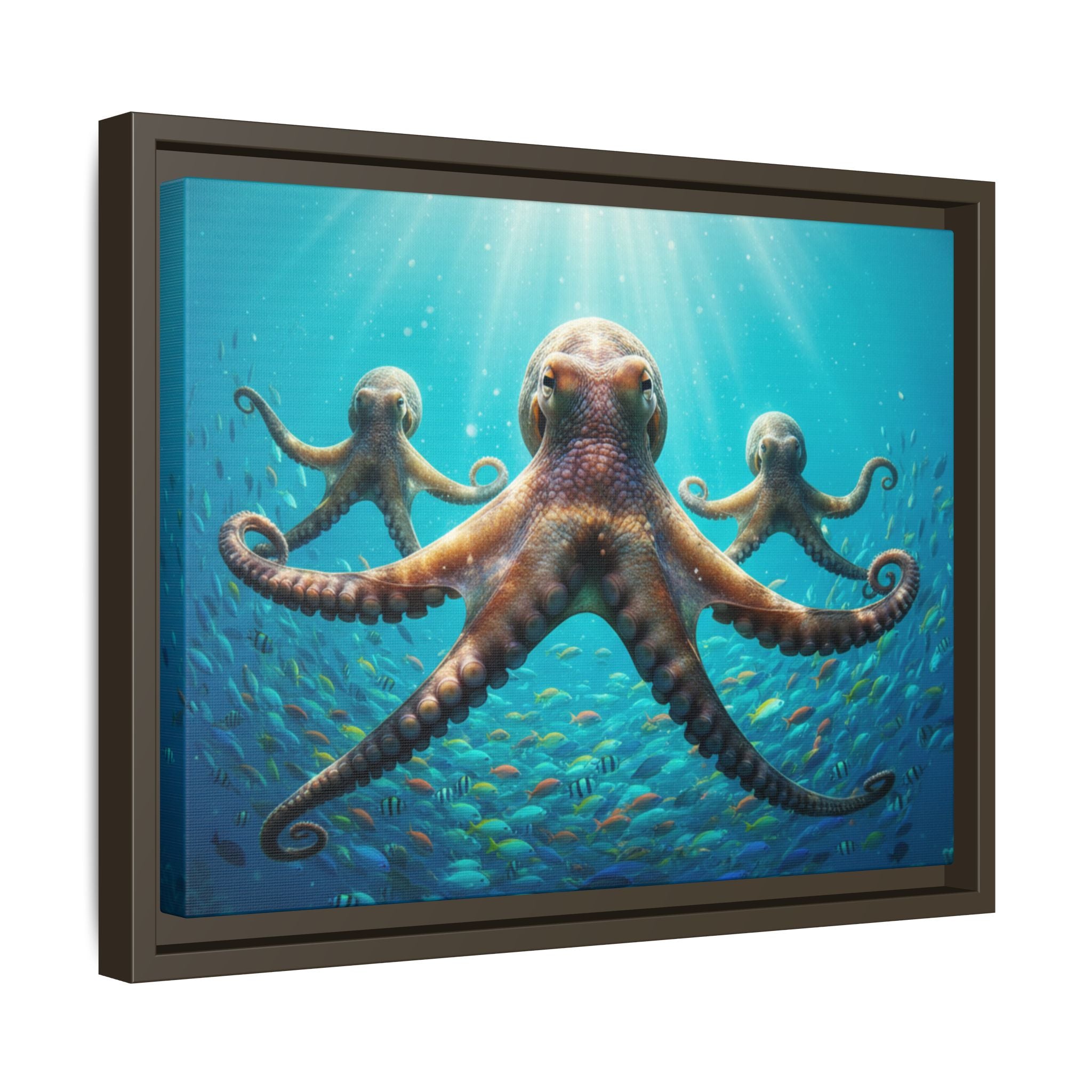 Framed Octopus Art Print — Vibrant Underwater Canvas Wall Decor