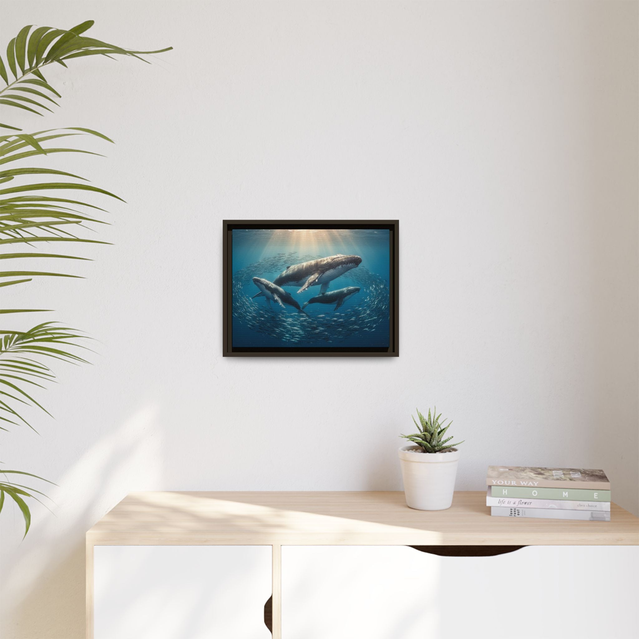 Stunning Whale Family Canvas Wall Art - Framed