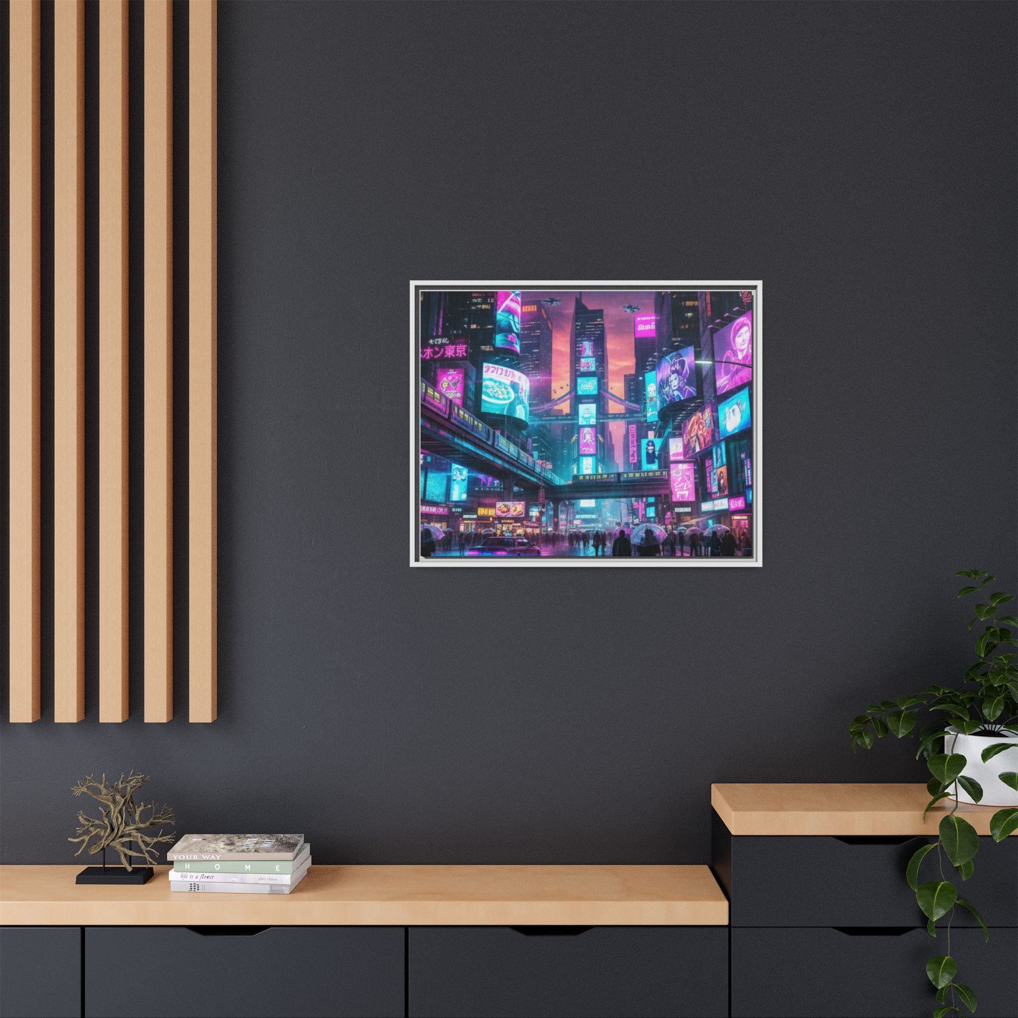 Bright Future Cityscape Vibrant Wall Art  — Framed Cyberpunk Wall Art
