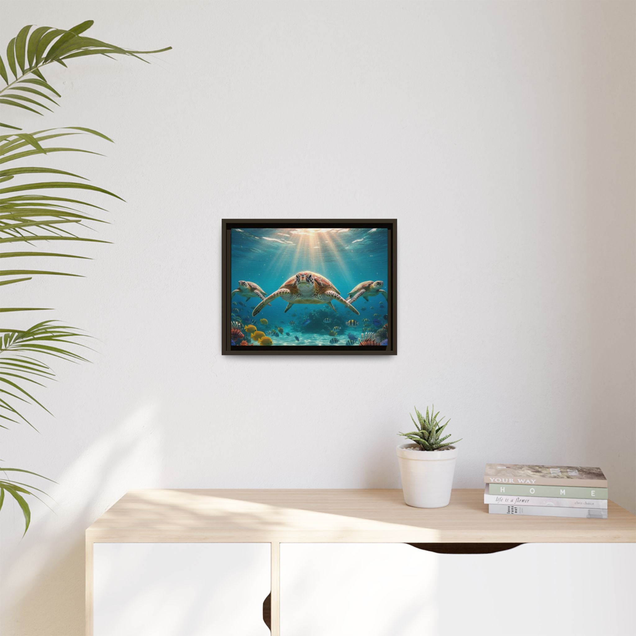 Sea Turtle Ocean Art — Framed Matte Canvas Wall Art